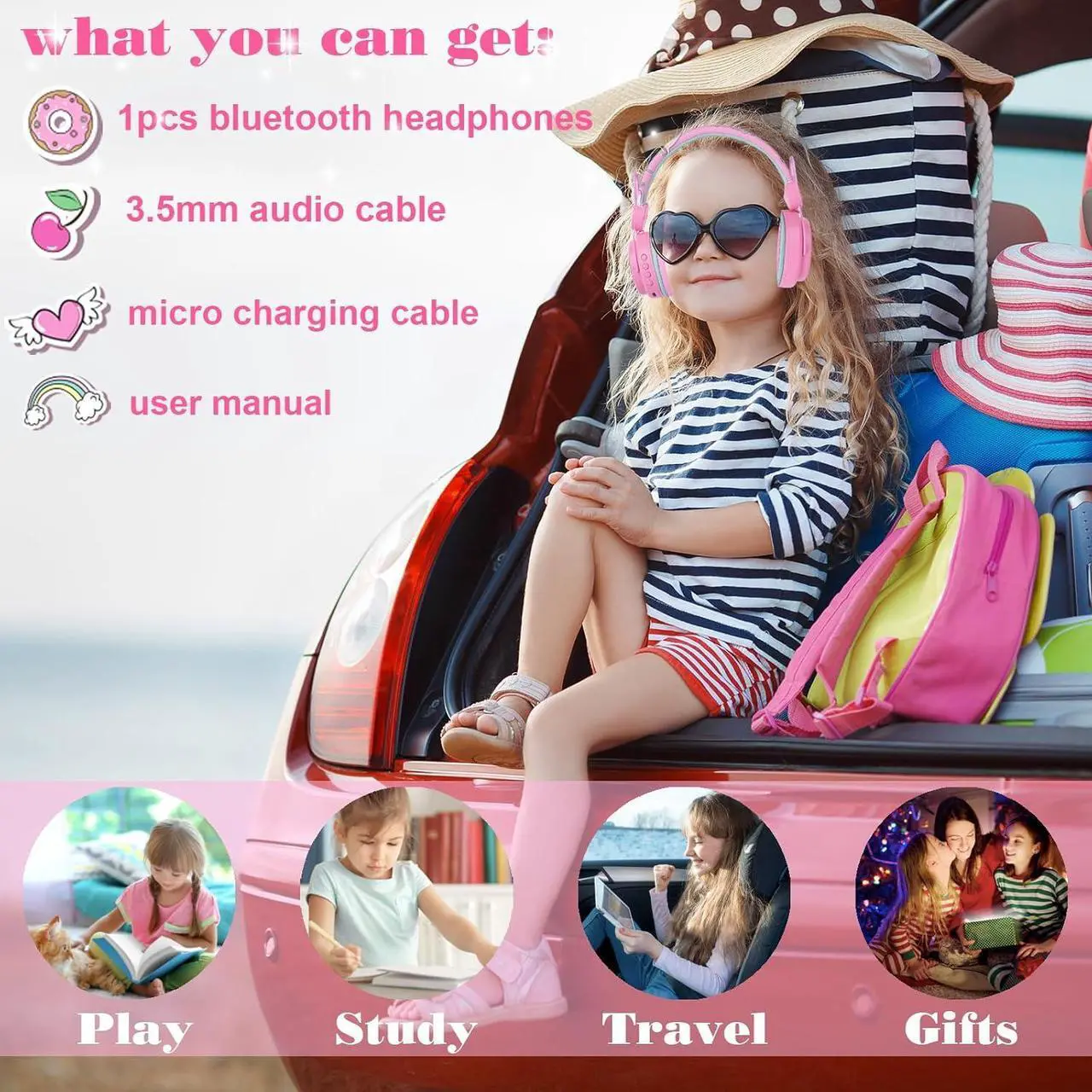 Alt view image 2 of 7 - Kids Headphones Unicorn, Color Changing LED Light Wireless Bluetooth Headphones for Kids Girls Boys School, Anime Over-Ear Bluetooth Headphones with Microphone for Tablet/ipad/Travel (Pink)