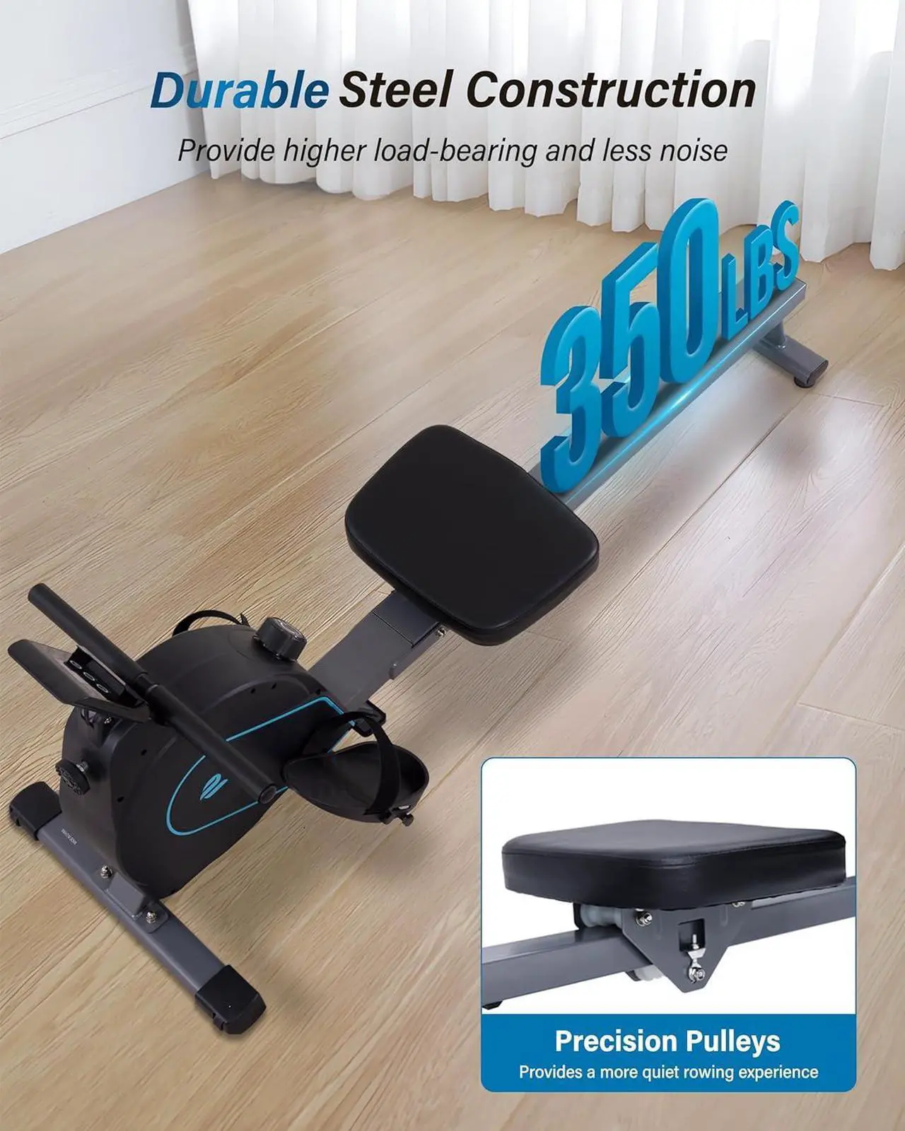 Alt view image 7 of 7 - ECHANFIT Rowing Machine for Home Use - Rower with 16 Levels Adjustable Resistance, Ergonomic Seat, Tablet Holder, LCD Monitor and 350 LB Weight Capacity