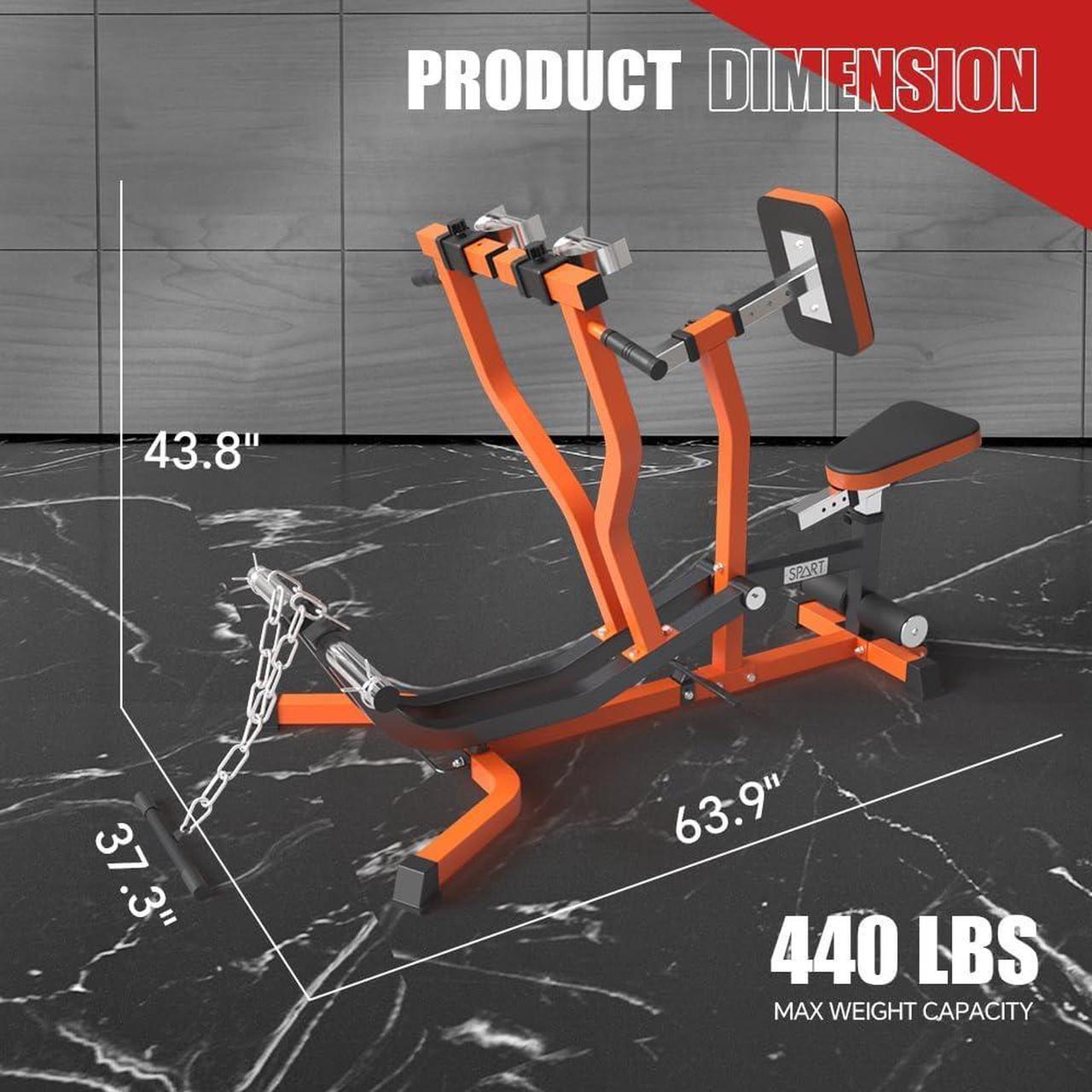 Alt view image 2 of 7 - SPART Seated Row Machine, Plate Loaded Lat and Back Workout Equipment, Back Gym Machine with Independent Arms & 360° Rotary Grip Handles, Upper Body Special Machine with Bicep Curl Bar, 440LB Capacity