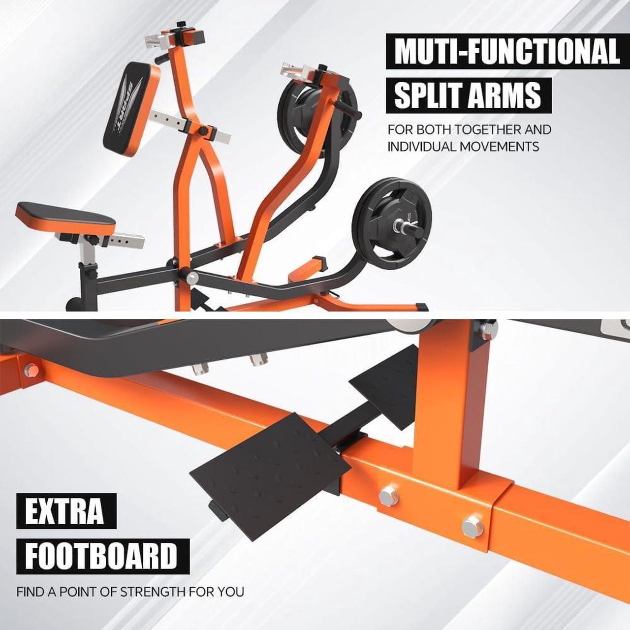 Alt view image 4 of 7 - SPART Seated Row Machine, Plate Loaded Lat and Back Workout Equipment, Back Gym Machine with Independent Arms & 360° Rotary Grip Handles, Upper Body Special Machine with Bicep Curl Bar, 440LB Capacity