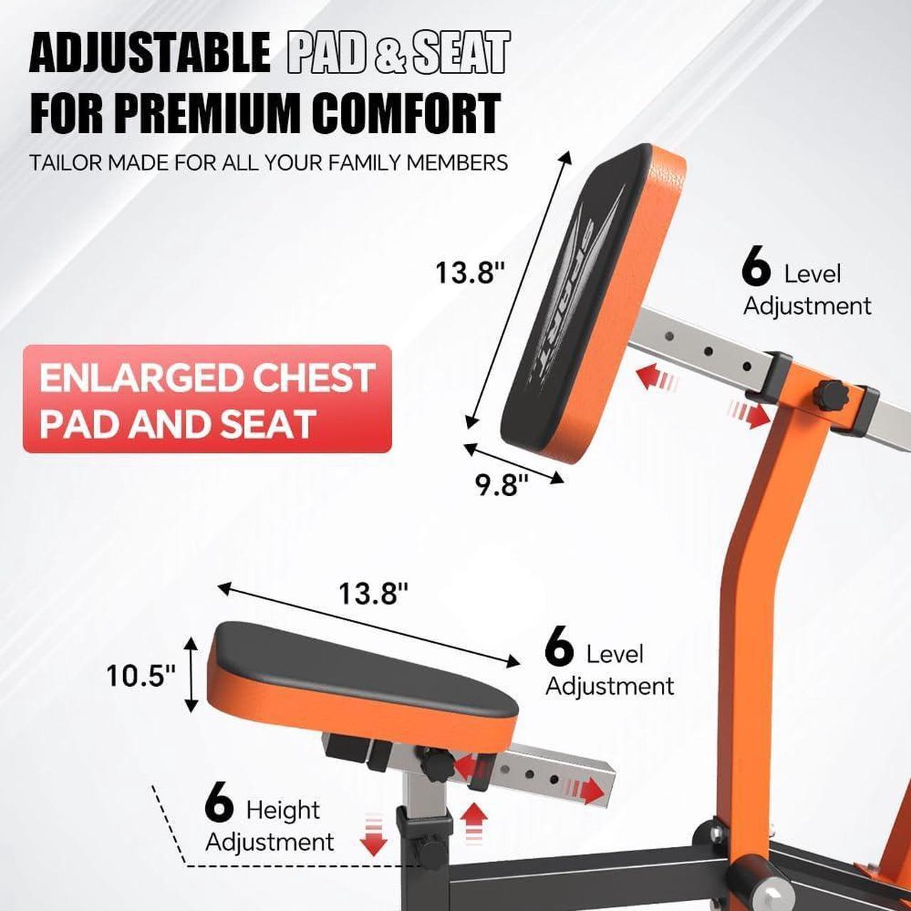 Alt view image 5 of 7 - SPART Seated Row Machine, Plate Loaded Lat and Back Workout Equipment, Back Gym Machine with Independent Arms & 360° Rotary Grip Handles, Upper Body Special Machine with Bicep Curl Bar, 440LB Capacity