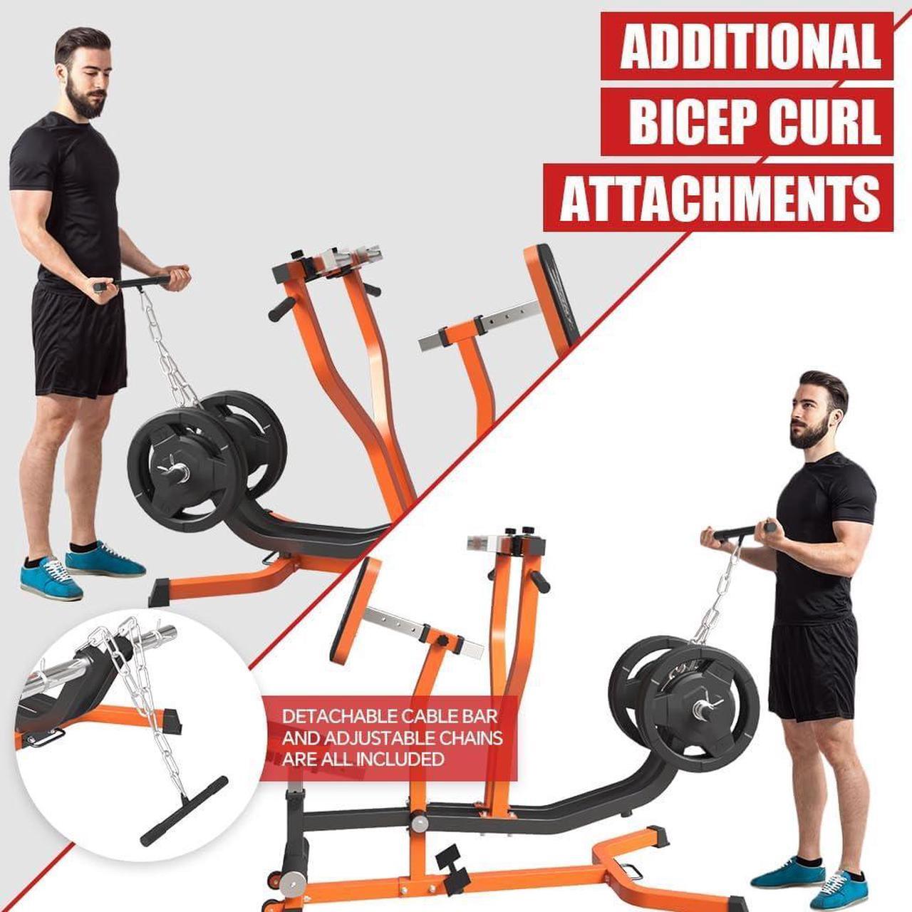 Alt view image 6 of 7 - SPART Seated Row Machine, Plate Loaded Lat and Back Workout Equipment, Back Gym Machine with Independent Arms & 360° Rotary Grip Handles, Upper Body Special Machine with Bicep Curl Bar, 440LB Capacity