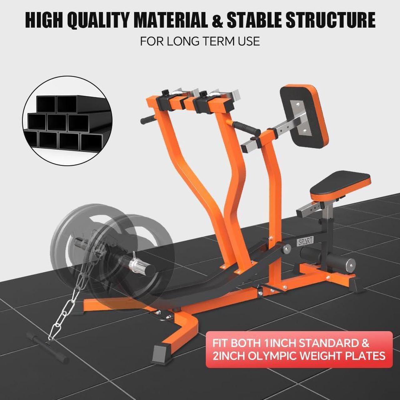 Alt view image 7 of 7 - SPART Seated Row Machine, Plate Loaded Lat and Back Workout Equipment, Back Gym Machine with Independent Arms & 360° Rotary Grip Handles, Upper Body Special Machine with Bicep Curl Bar, 440LB Capacity