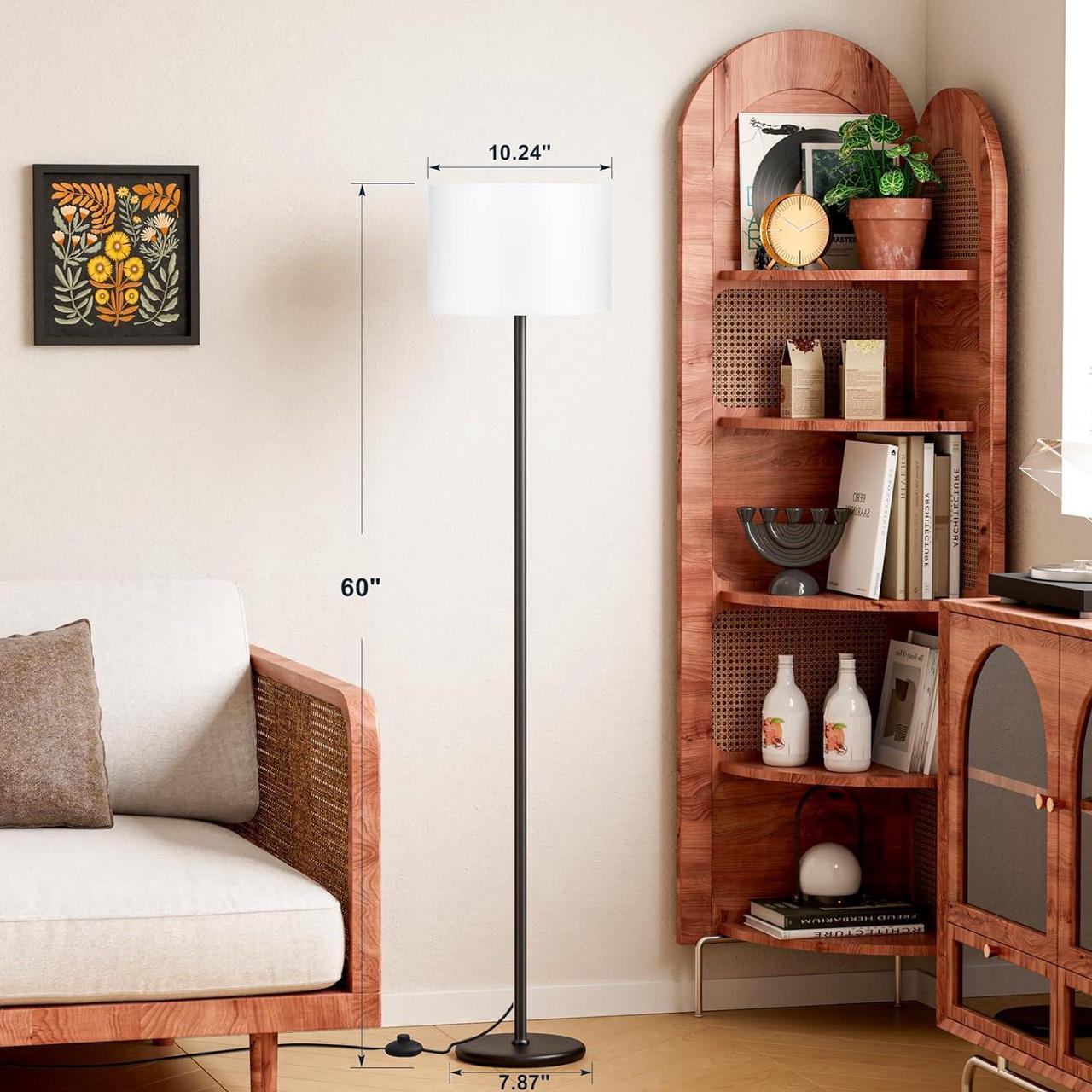 Alt view image 2 of 7 - Modern Floor Lamp Simple Design with White Shade, Foot Pedal Switch, 60" Small Tall Lamps for Living Room Bedroom Office Dining Room Kitchen, Black Pole Lamp(Without Bulb)