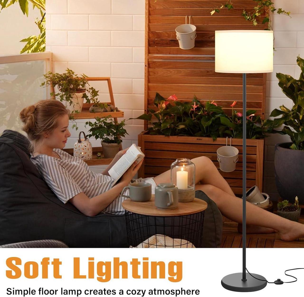 Alt view image 6 of 7 - Modern Floor Lamp Simple Design with White Shade, Foot Pedal Switch, 60" Small Tall Lamps for Living Room Bedroom Office Dining Room Kitchen, Black Pole Lamp(Without Bulb)