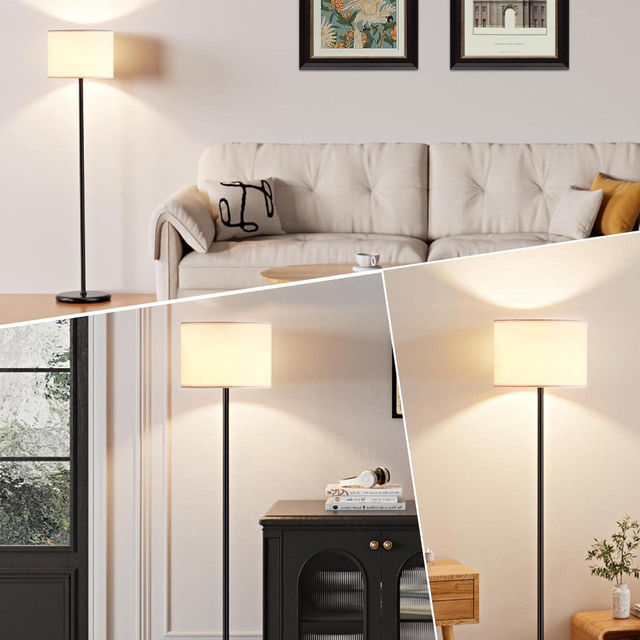 Alt view image 7 of 7 - Modern Floor Lamp Simple Design with White Shade, Foot Pedal Switch, 60" Small Tall Lamps for Living Room Bedroom Office Dining Room Kitchen, Black Pole Lamp(Without Bulb)