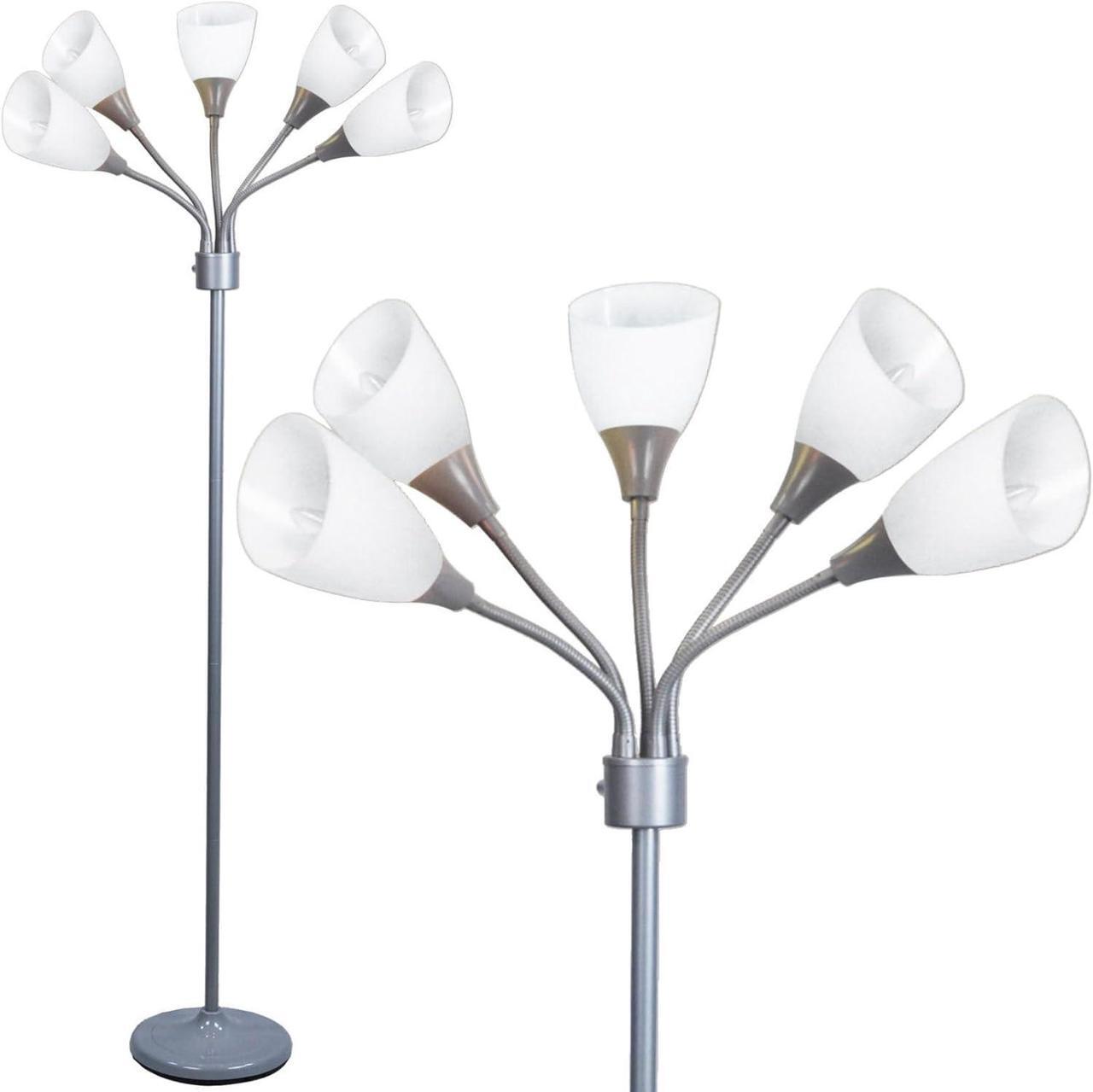 Main image of Floor Lamp For Bedroom Multi Head 5 Light Bright Floor Lamp - Medusa 5 Light Standing Lamp -floor Lamps For Bedroom Spider Lamp 5 Acrylic White Shades Standing Light Spider Lamp Silver Floor Lamp
