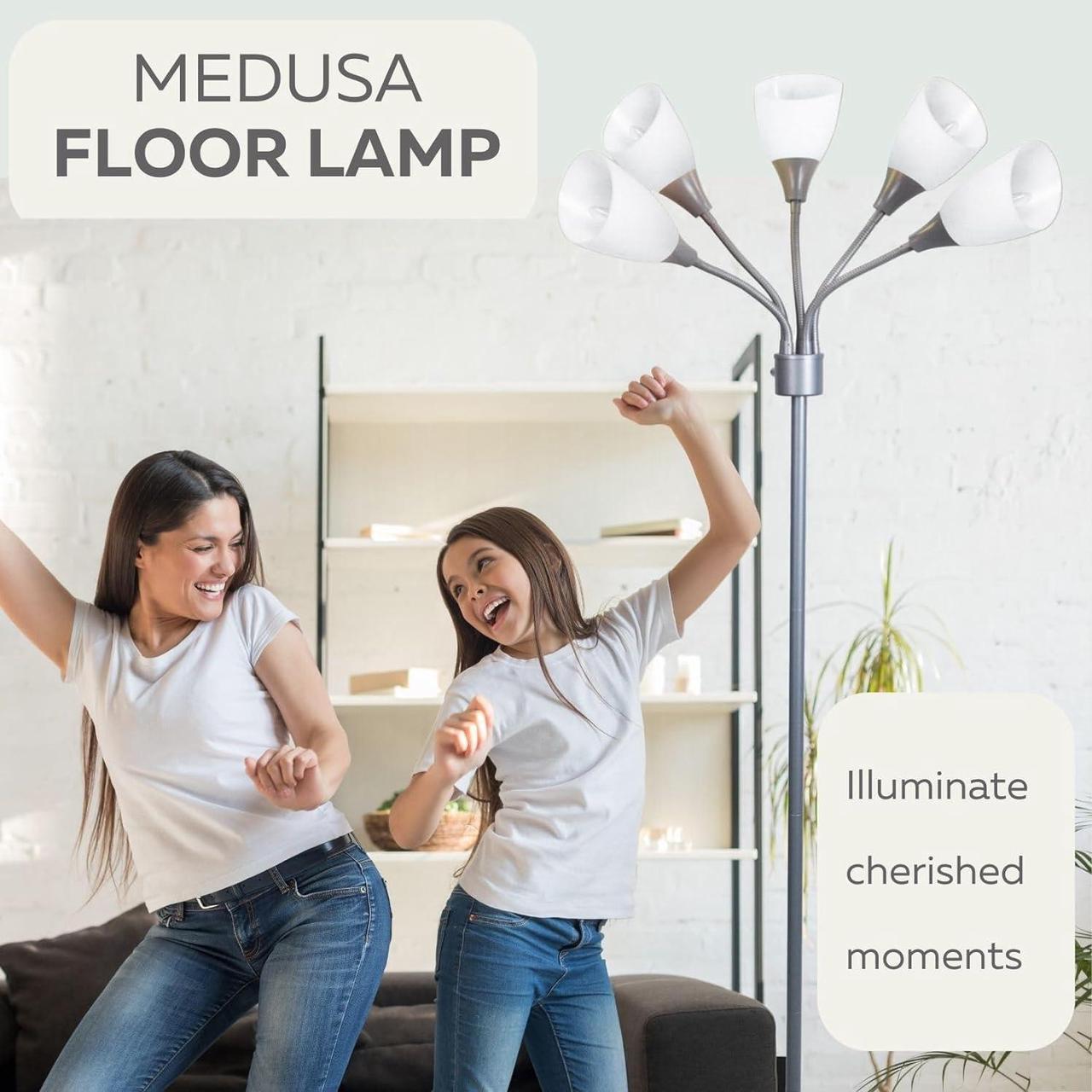 Alt view image 2 of 7 - Floor Lamp For Bedroom Multi Head 5 Light Bright Floor Lamp - Medusa 5 Light Standing Lamp -floor Lamps For Bedroom Spider Lamp 5 Acrylic White Shades Standing Light Spider Lamp Silver Floor Lamp