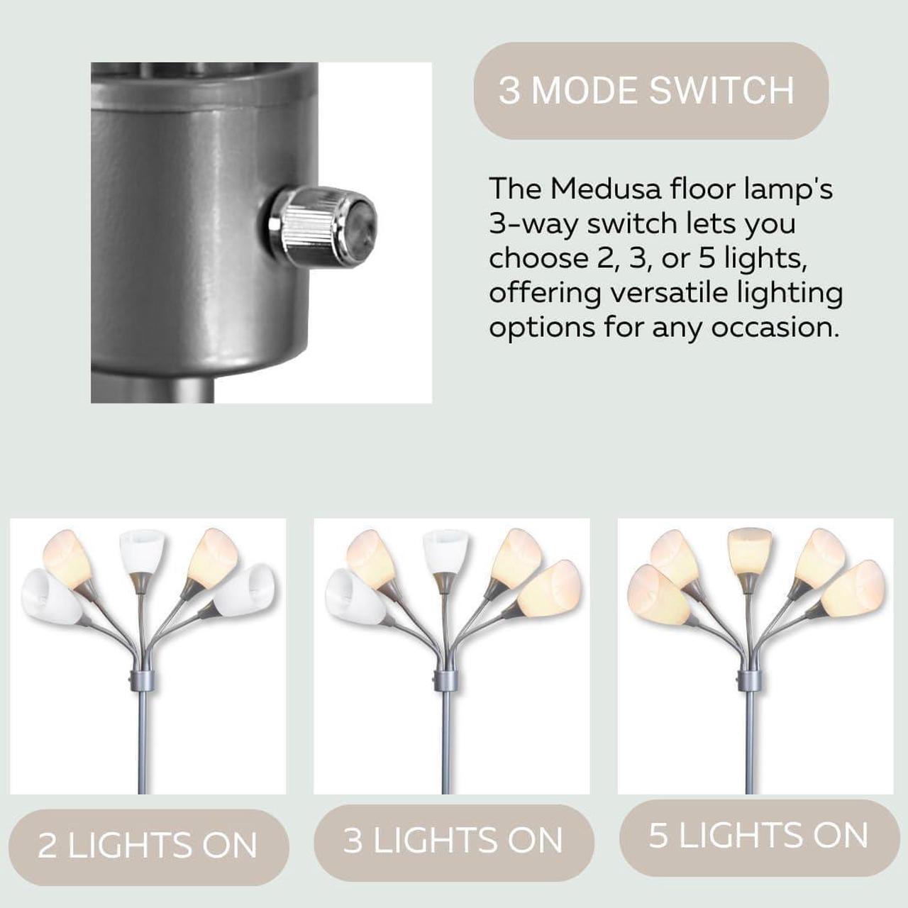 Alt view image 4 of 7 - Floor Lamp For Bedroom Multi Head 5 Light Bright Floor Lamp - Medusa 5 Light Standing Lamp -floor Lamps For Bedroom Spider Lamp 5 Acrylic White Shades Standing Light Spider Lamp Silver Floor Lamp