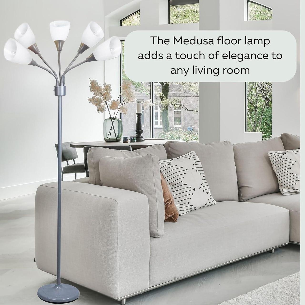 Alt view image 3 of 7 - Floor Lamp For Bedroom Multi Head 5 Light Bright Floor Lamp - Medusa 5 Light Standing Lamp -floor Lamps For Bedroom Spider Lamp 5 Acrylic White Shades Standing Light Spider Lamp Silver Floor Lamp