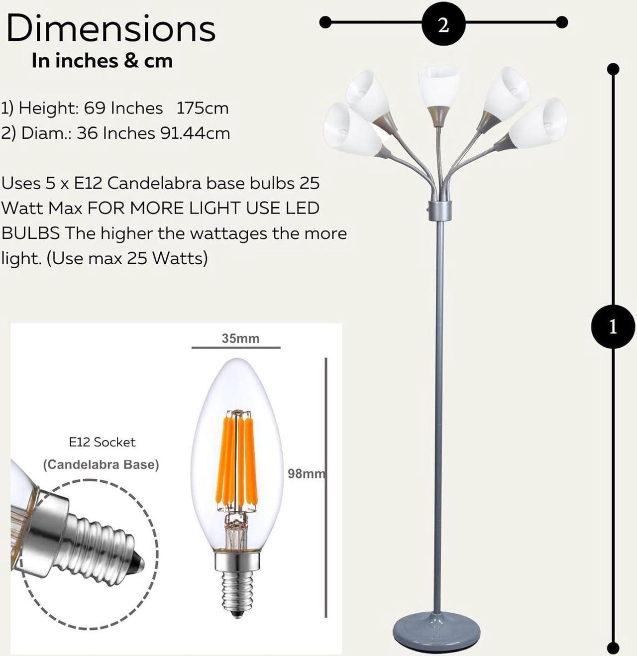 Alt view image 5 of 7 - Floor Lamp For Bedroom Multi Head 5 Light Bright Floor Lamp - Medusa 5 Light Standing Lamp -floor Lamps For Bedroom Spider Lamp 5 Acrylic White Shades Standing Light Spider Lamp Silver Floor Lamp