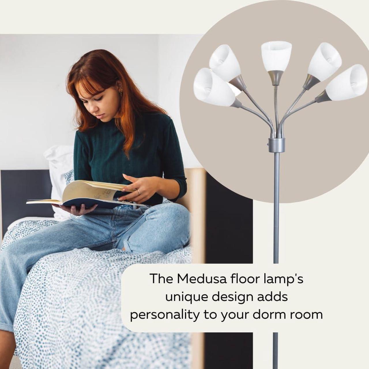 Alt view image 6 of 7 - Floor Lamp For Bedroom Multi Head 5 Light Bright Floor Lamp - Medusa 5 Light Standing Lamp -floor Lamps For Bedroom Spider Lamp 5 Acrylic White Shades Standing Light Spider Lamp Silver Floor Lamp