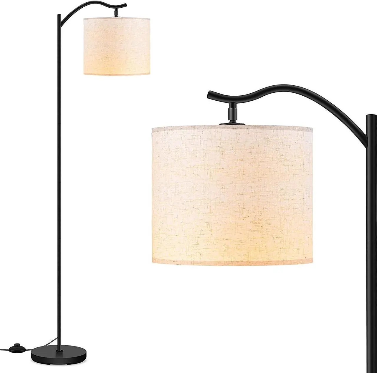 Main image of BoostArea Floor Lamp for Living Room,LED Arched Floor Lamp, Tall Modern Standing Lamp with Beige Linen Shade,Footswitch,Mid Century Floor Lamp for Bedrooms,Study Room,Office
