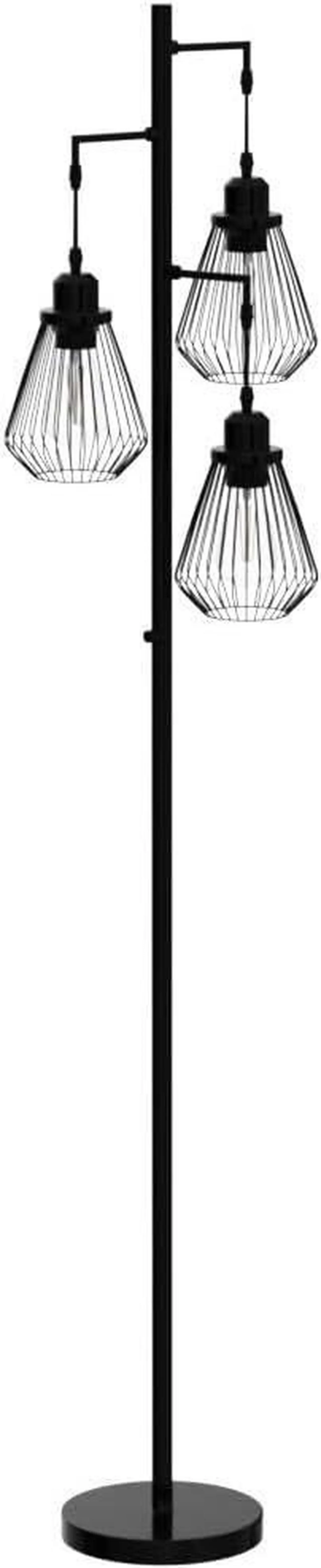Alt view image 4 of 7 - Industrial Floor Lamps for Living Room, Farmhouse Standing Lamp with 3 Hanging Teardrop Cage Shades, 68" Modern Rustic Tree Tall Lamps with Pedal Switch for Bedroom Office Home Light Decor, Black