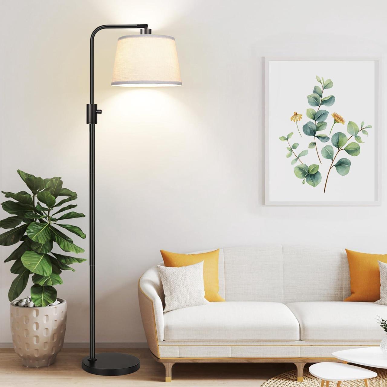 Main image of Upgraded Dimmable Floor Lamp, 1000 Lumens LED Edison Bulb Included, Arc Floor Lamps for Living Room Modern Standing Lamp with Linen Shade, Tall Lamp for Bedroom Office Dining Room- Black