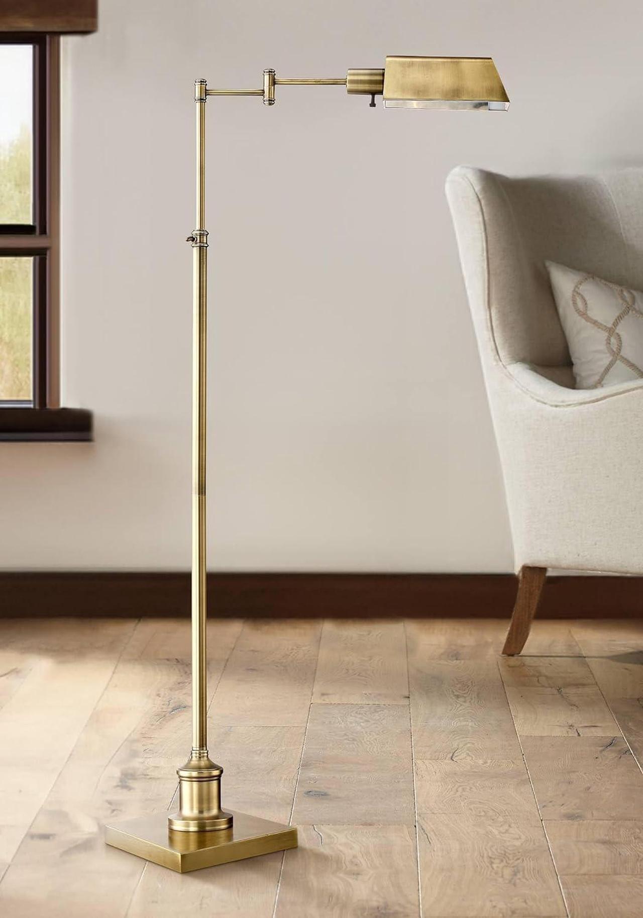 Main image of Regency Hill Jenson Traditional Metal Adjustable Pharmacy Floor Lamp Swing Arm 54" Tall Aged Brass Metal Shade Standing Pole Light for Living Room Reading House Bedroom Home Office
