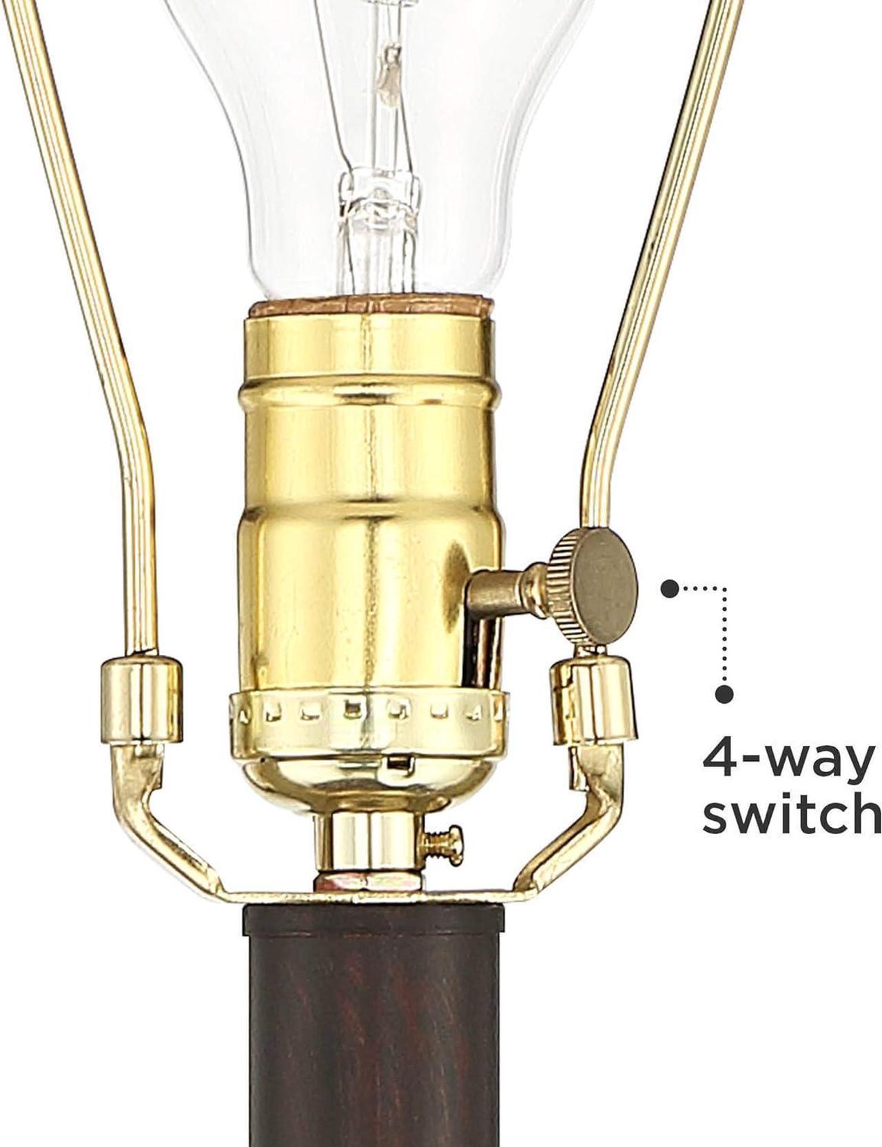 Alt view image 6 of 7 - Barnes and Ivy Henson Rustic Industrial Farmhouse Standing Floor Lamp with Night Light Glass 63" Tall Bronze Earthy Fabric Drum Shade Decor for Living Room Reading House Bedroom Home