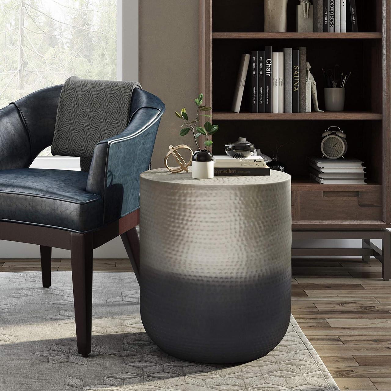 Alt view image 2 of 7 - SIMPLIHOME Nova Boho 19 Inch Wide Metal Side Table in Silver Ombre, Fully Assembled, For the Living Room and Bedroom