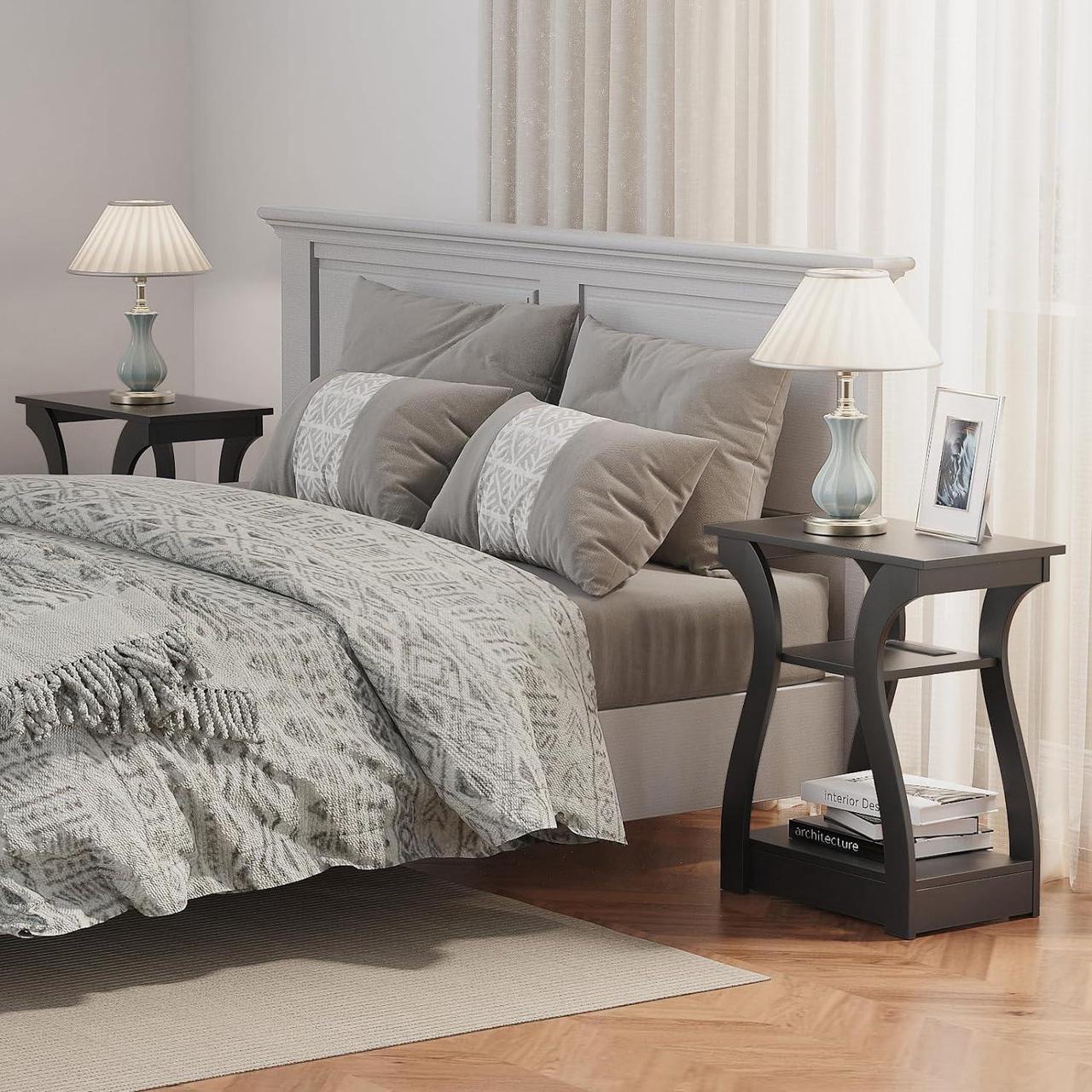 Alt view image 5 of 6 - End Table with Charging Station, Side Table with USB Ports and Outlets, 3 Tier Nightstand Sofa Table for Small Spaces, Beside Table with Storage Shelf for Living Room, Bedroom