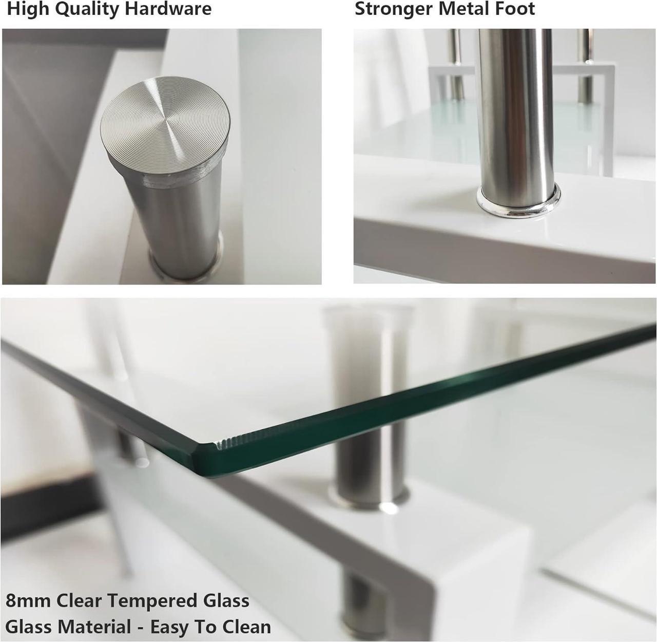 Alt view image 6 of 7 - Glass Coffee Table and End Table Sets, White Tempered Glass Living Room Table Set of 3, Modern Tea Table & 2 Side Tables 2-Layer Perfect for Home Office Furniture
