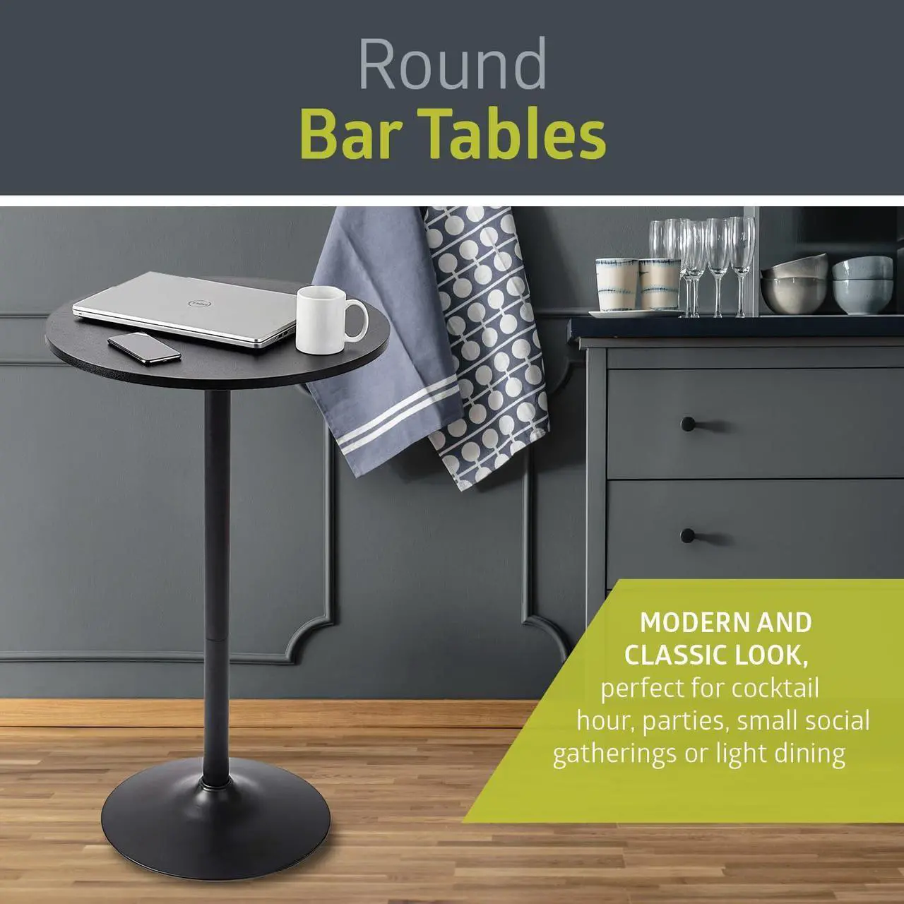 Alt view image 3 of 6 - Pearington Santina 2 Pack Round Bar and Pub Table, Black