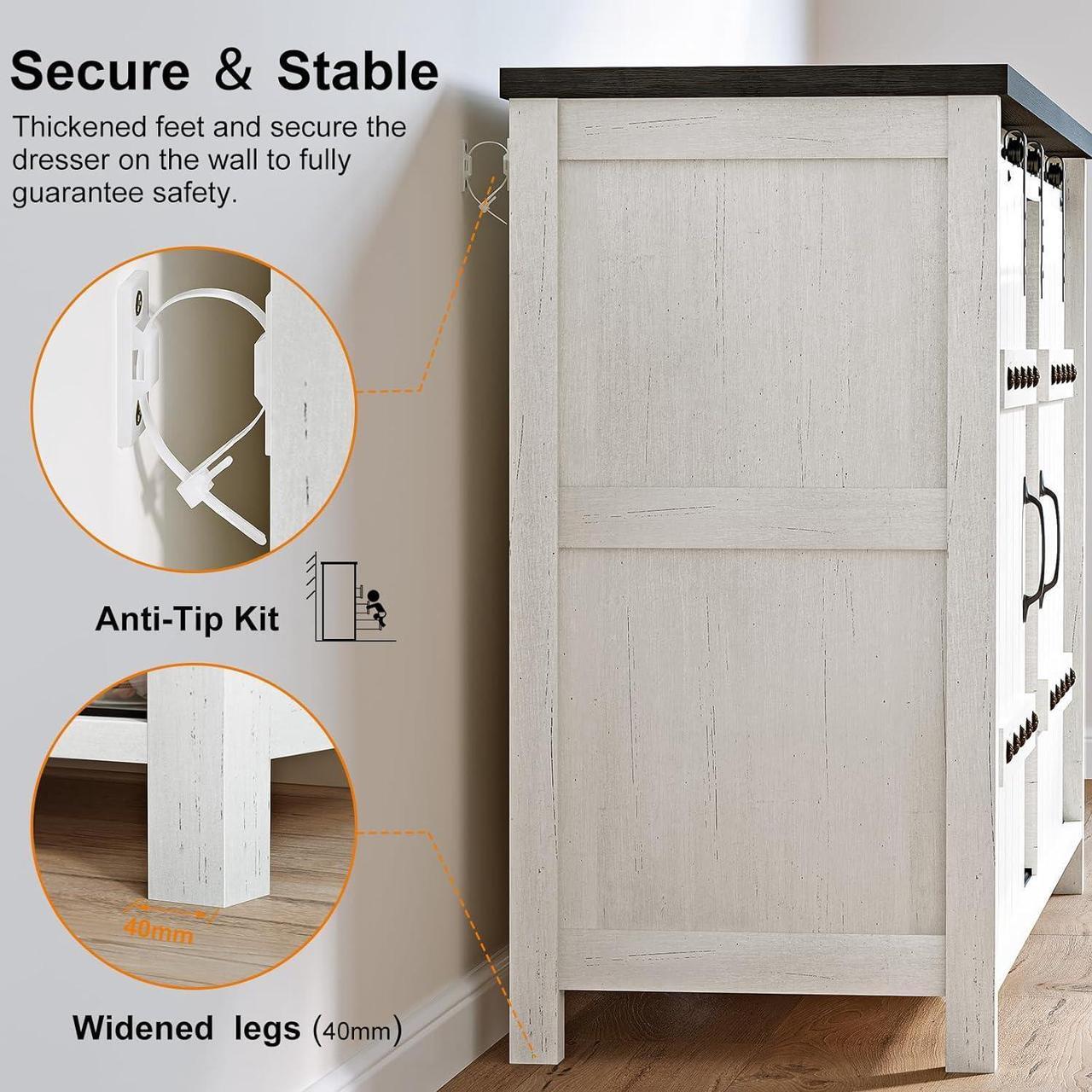 Alt view image 4 of 7 - REAHOME Buffet Cabinet with Storage, 48" Sideboard Buffet Cabinet with Sliding Barn Doors & 3 Drawers, Farmhouse Wood Coffee Bar Cabinet Buffet Table for Kitchen, Dining Room,Living Room, White