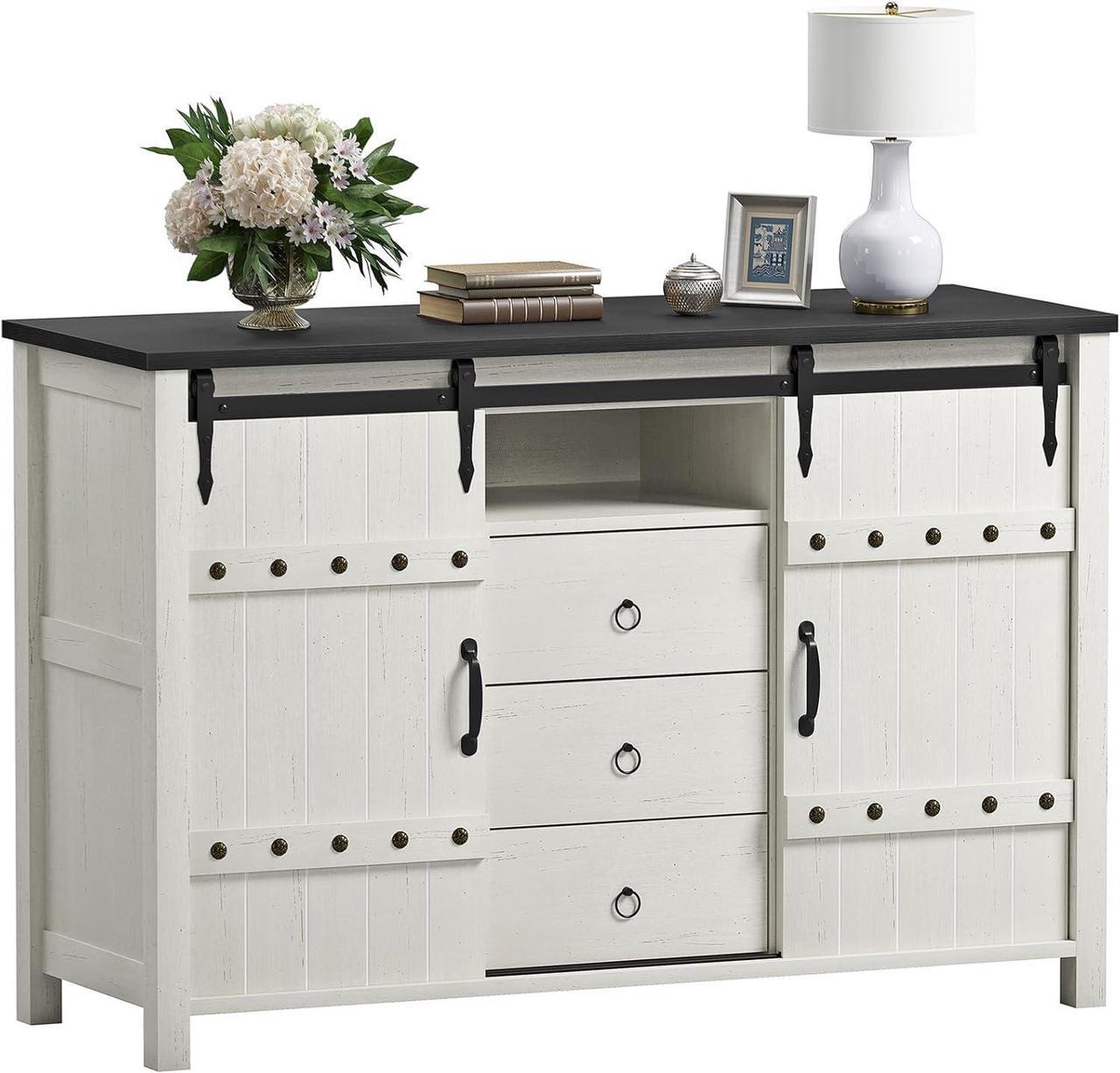 Alt view image 7 of 7 - REAHOME Buffet Cabinet with Storage, 48" Sideboard Buffet Cabinet with Sliding Barn Doors & 3 Drawers, Farmhouse Wood Coffee Bar Cabinet Buffet Table for Kitchen, Dining Room,Living Room, White