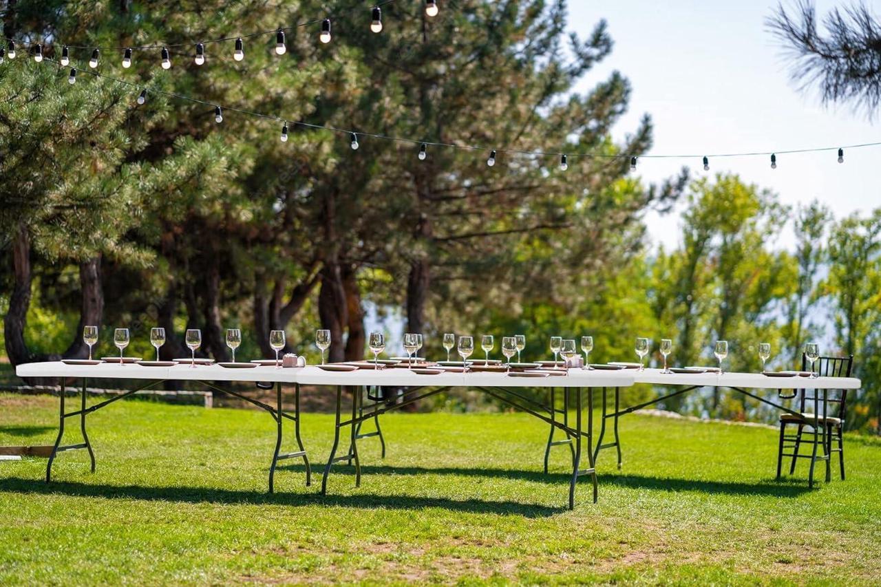 Alt view image 4 of 4 - 6 Foot Folding Table 6ft Foldable Portable Plastic Tables for Party, Fold-in-Half Heavy Duty Table, 6 Utility Dining Card Long Table, Indoor Outdoor Fold up for Picnic, Camping, White, Large