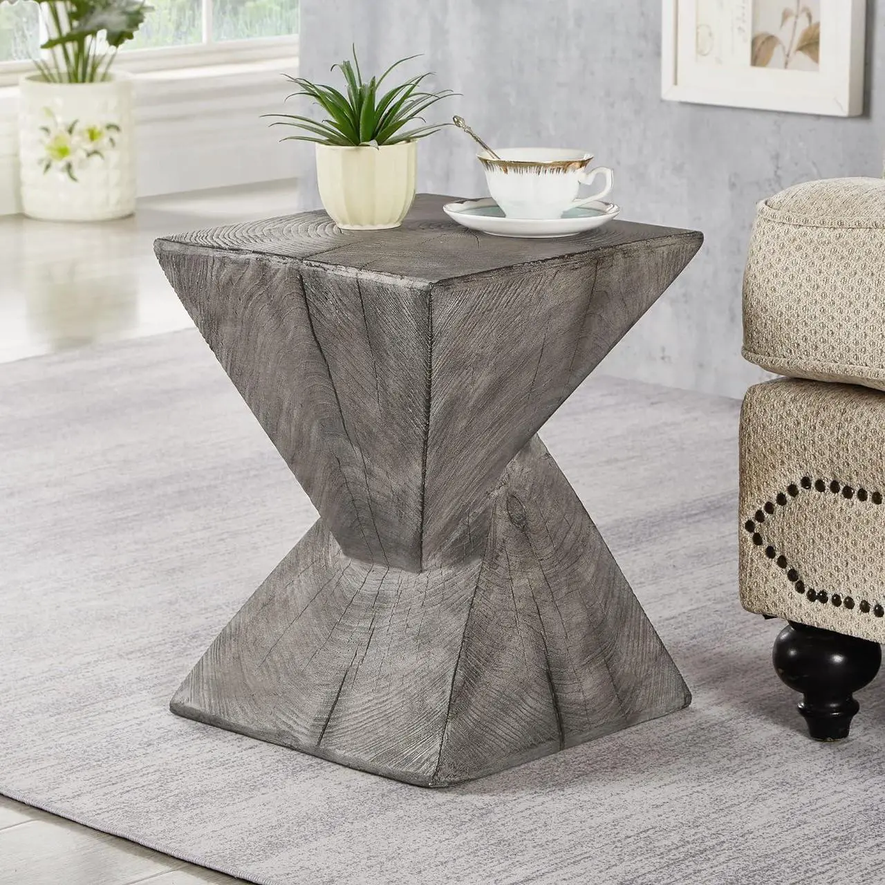 Alt view image 2 of 7 - Ball & Cast Concrete Stool End Table, 13.2D x 13.2W x 17H in, Light Grey