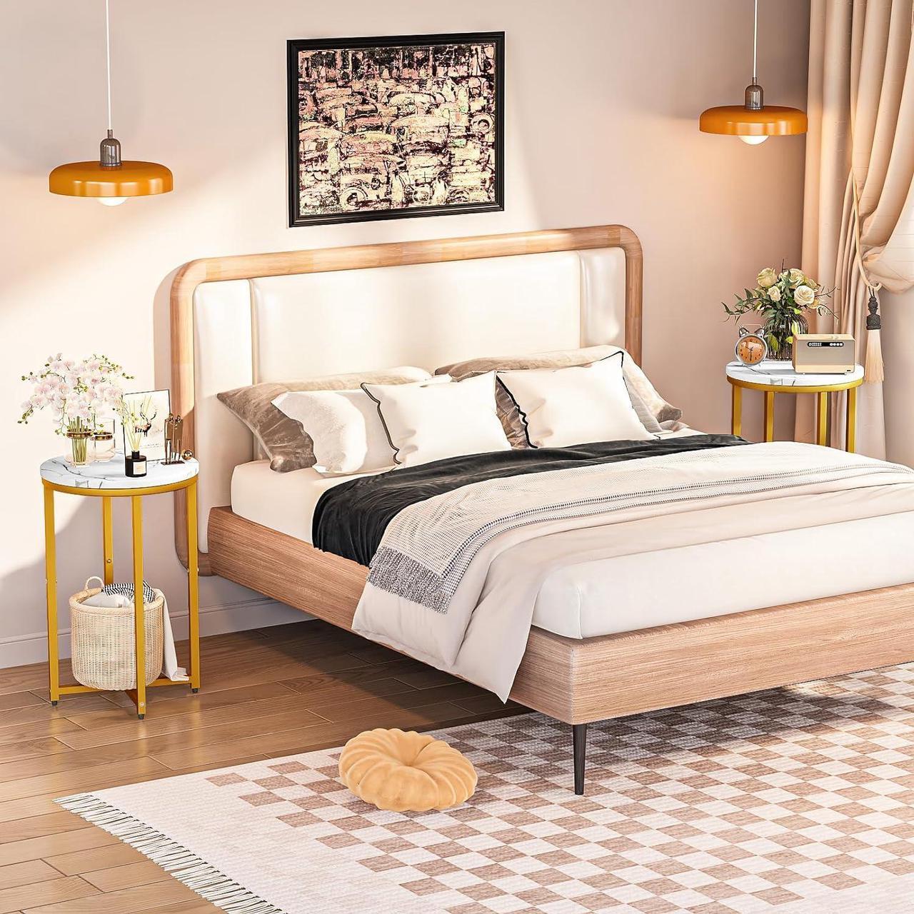Alt view image 3 of 6 - DKLGG Modern Gold Side Table Set of 2, Small Coffee Table Round End Table with Gold Frame, Marble Side Table Bedside Table for Living Room, Bedroom, Small Space, 16" D*24" H