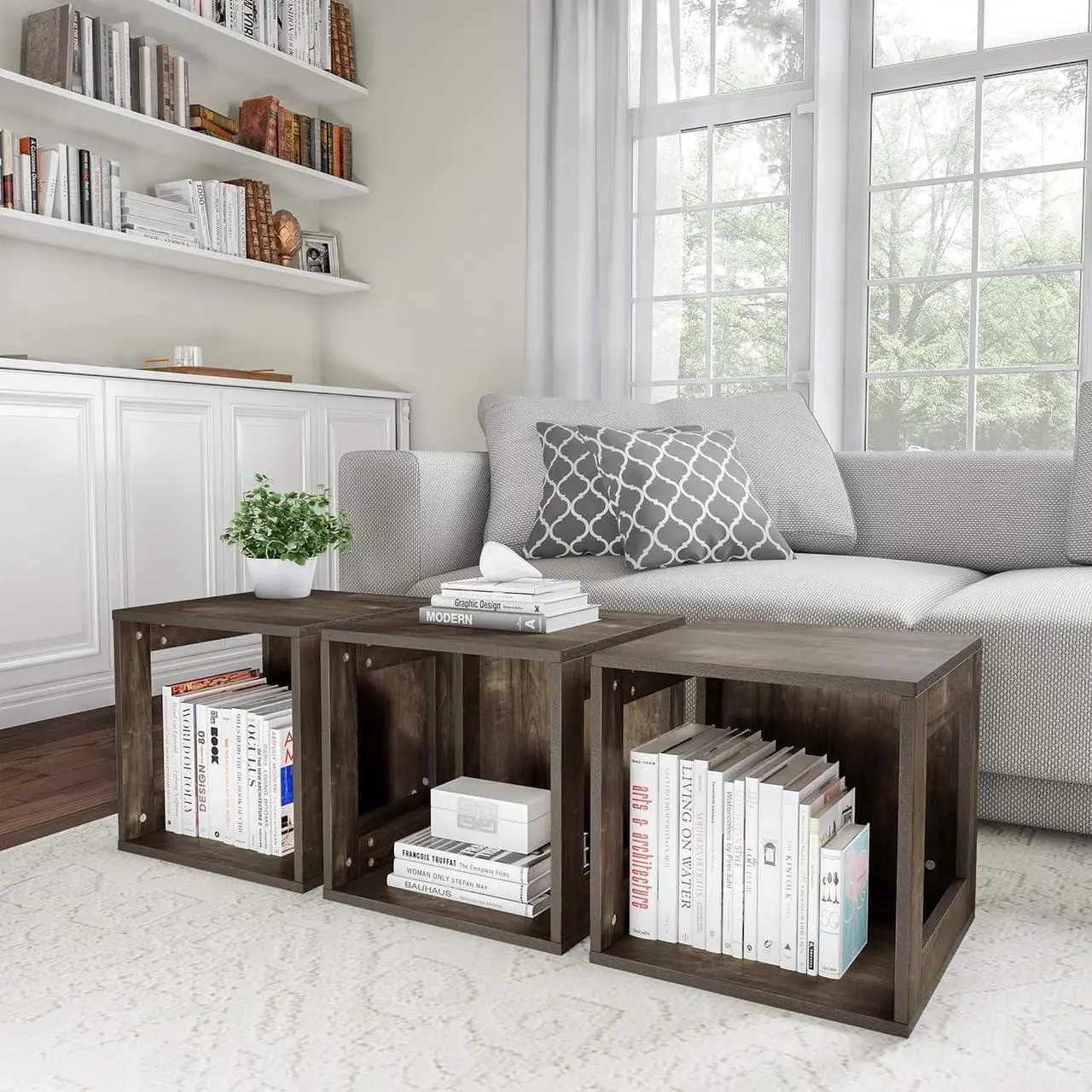 Alt view image 5 of 7 - Lavish Home Stackable Cube End Table - Contemporary Minimalist Modular Accent Piece with Open Sides for Bedroom, Living Room, or Office (Gray)