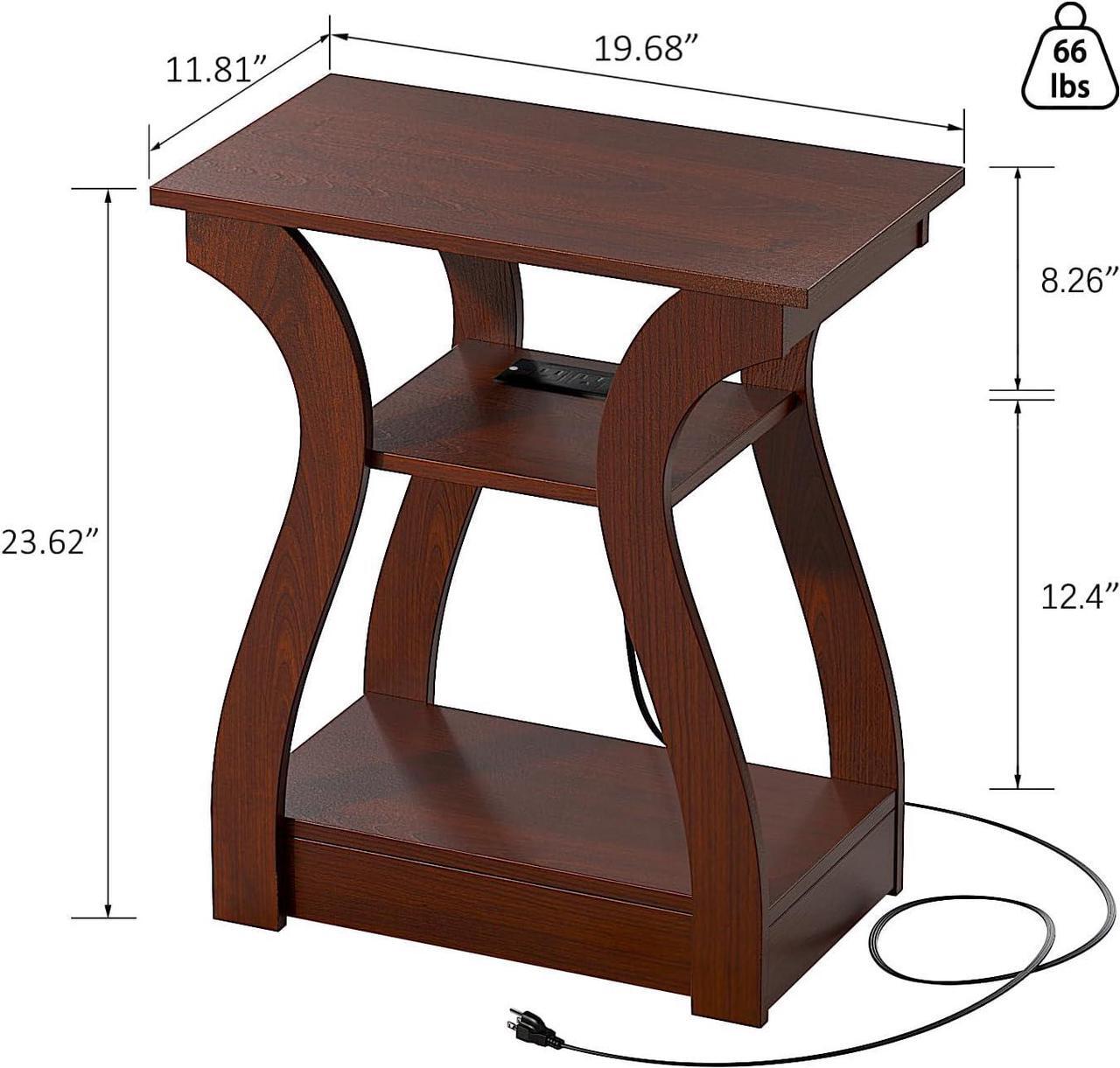 Alt view image 2 of 7 - End Tables Living Room, End Table with Charging Station, Cherry End Table with USB,Side Table, Nightstand for Bedroom, 3 Tier End Table with Storage Shelf for Living Room(Cherry)