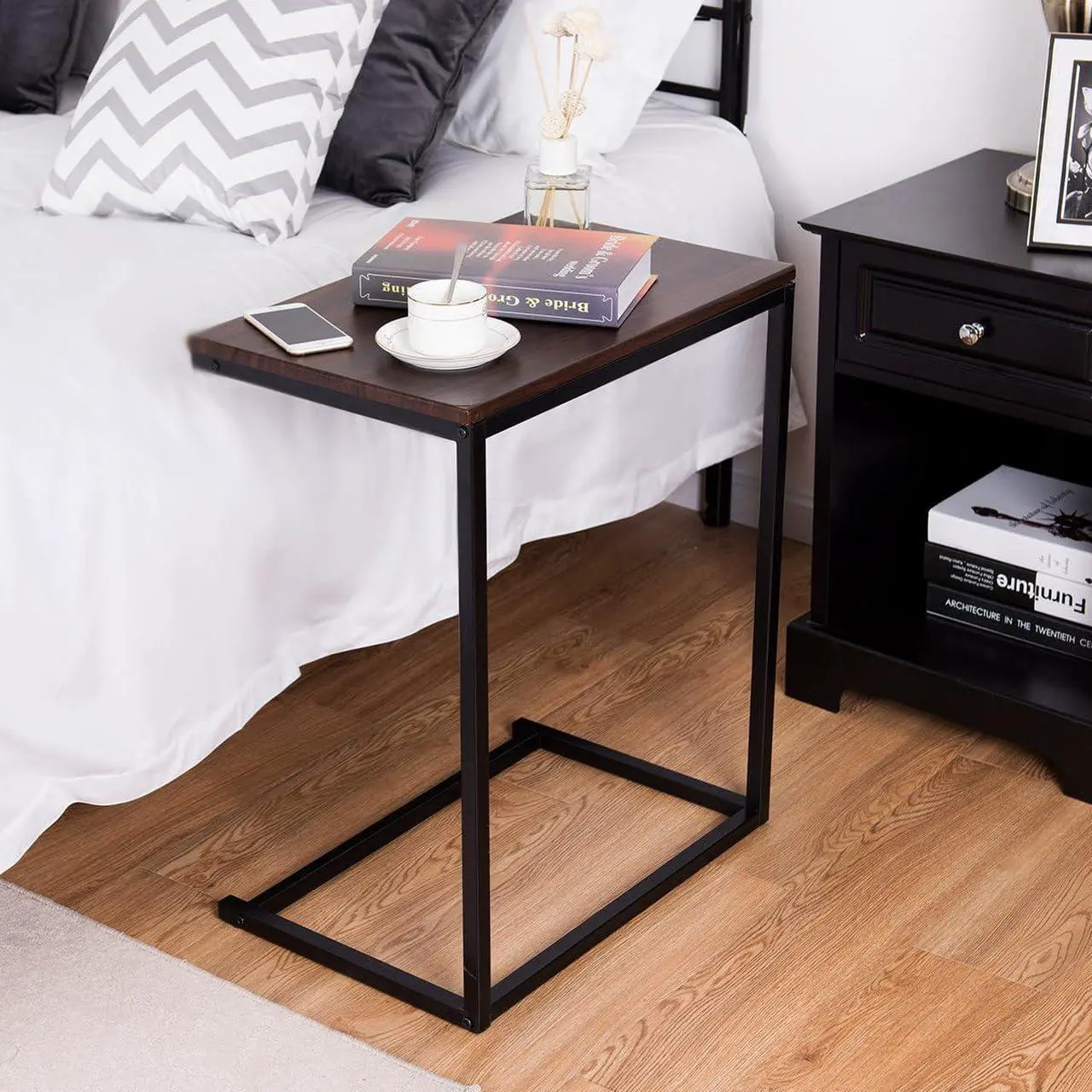 Alt view image 5 of 7 - Tangkula Sofa Side End Table C Table Laptop Holder End Stand Desk Coffee Tray Side Table Notebook Tablet Beside Bed Sofa Portable Workstation (Brown)