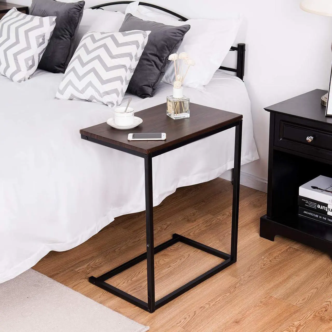 Alt view image 4 of 7 - Tangkula Sofa Side End Table C Table Laptop Holder End Stand Desk Coffee Tray Side Table Notebook Tablet Beside Bed Sofa Portable Workstation (Brown)
