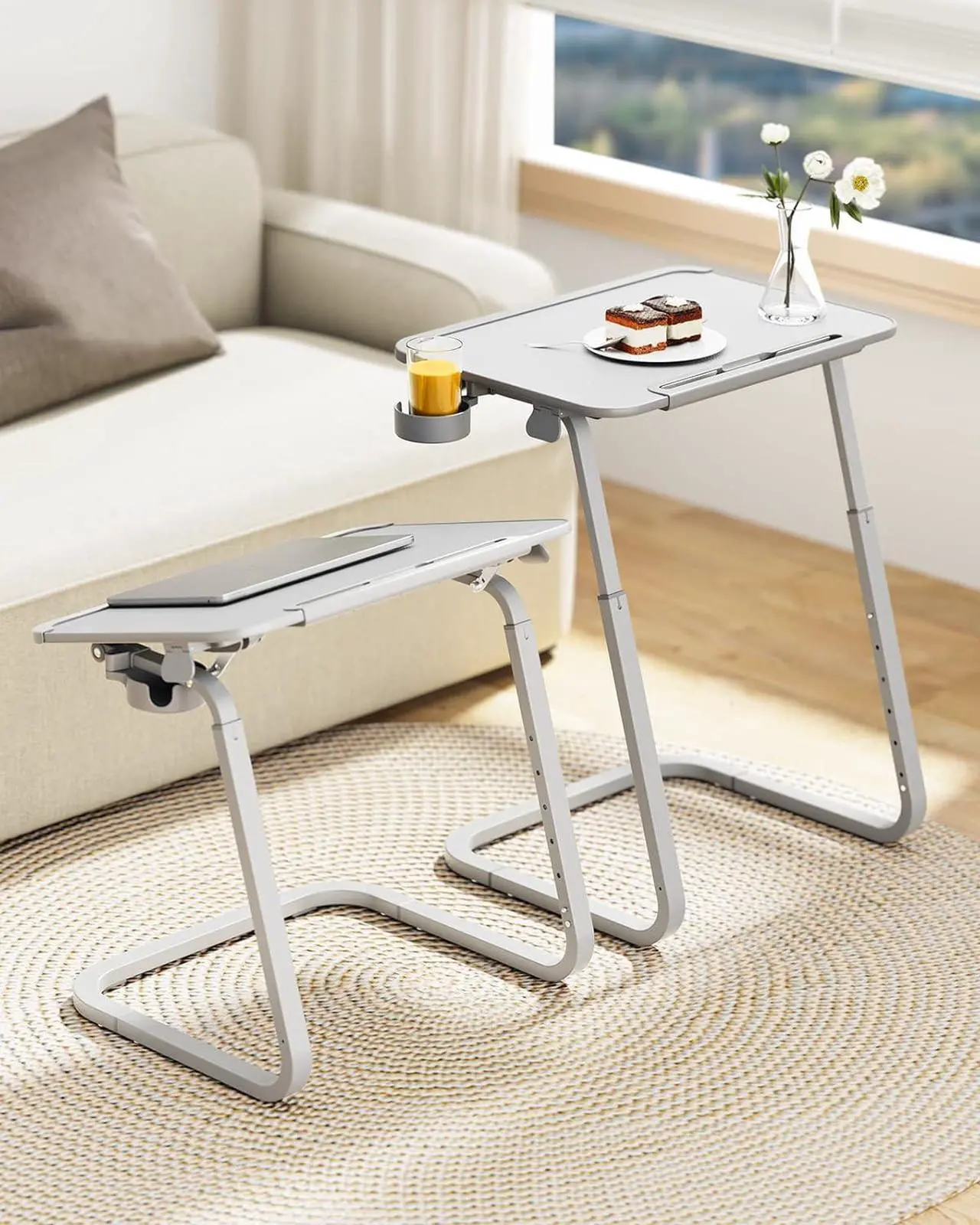 Alt view image 2 of 7 - SAIJI TV Tray Table - Heavy Duty Extra Large TV Tray, Upgraded TV Dinner Trays for Eating Snack Food, Tilt & Height Adjustable TV Tray Laptop Desk for Sofa & Bedside Small Table