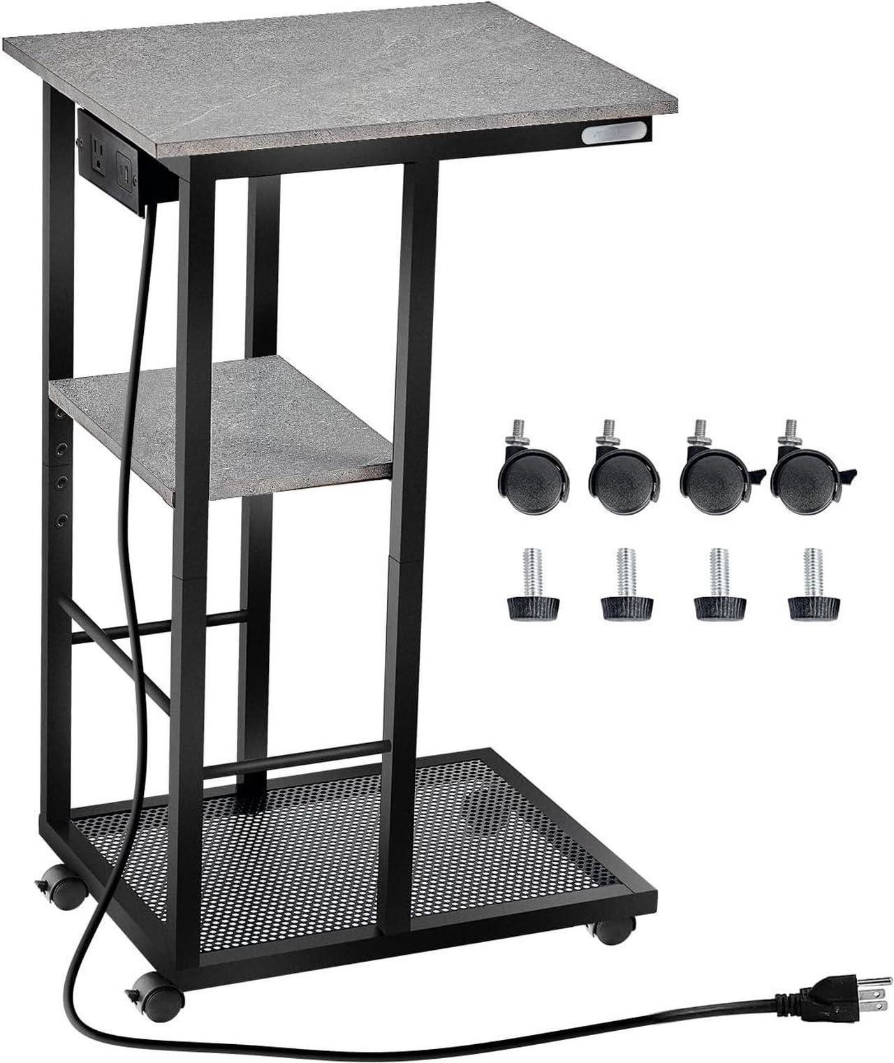 Main image of Redlife C Shaped End Table, Small Side Table with Rolling Wheels for Couch with Charging Station, High Slide Under Sofa TableSnack Side Table with Storage Basket for Small Spaces(Grey)