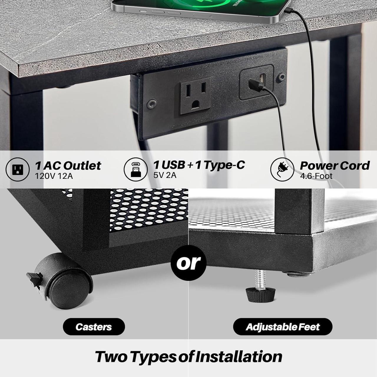Alt view image 5 of 7 - Redlife C Shaped End Table, Small Side Table with Rolling Wheels for Couch with Charging Station, High Slide Under Sofa TableSnack Side Table with Storage Basket for Small Spaces(Grey)
