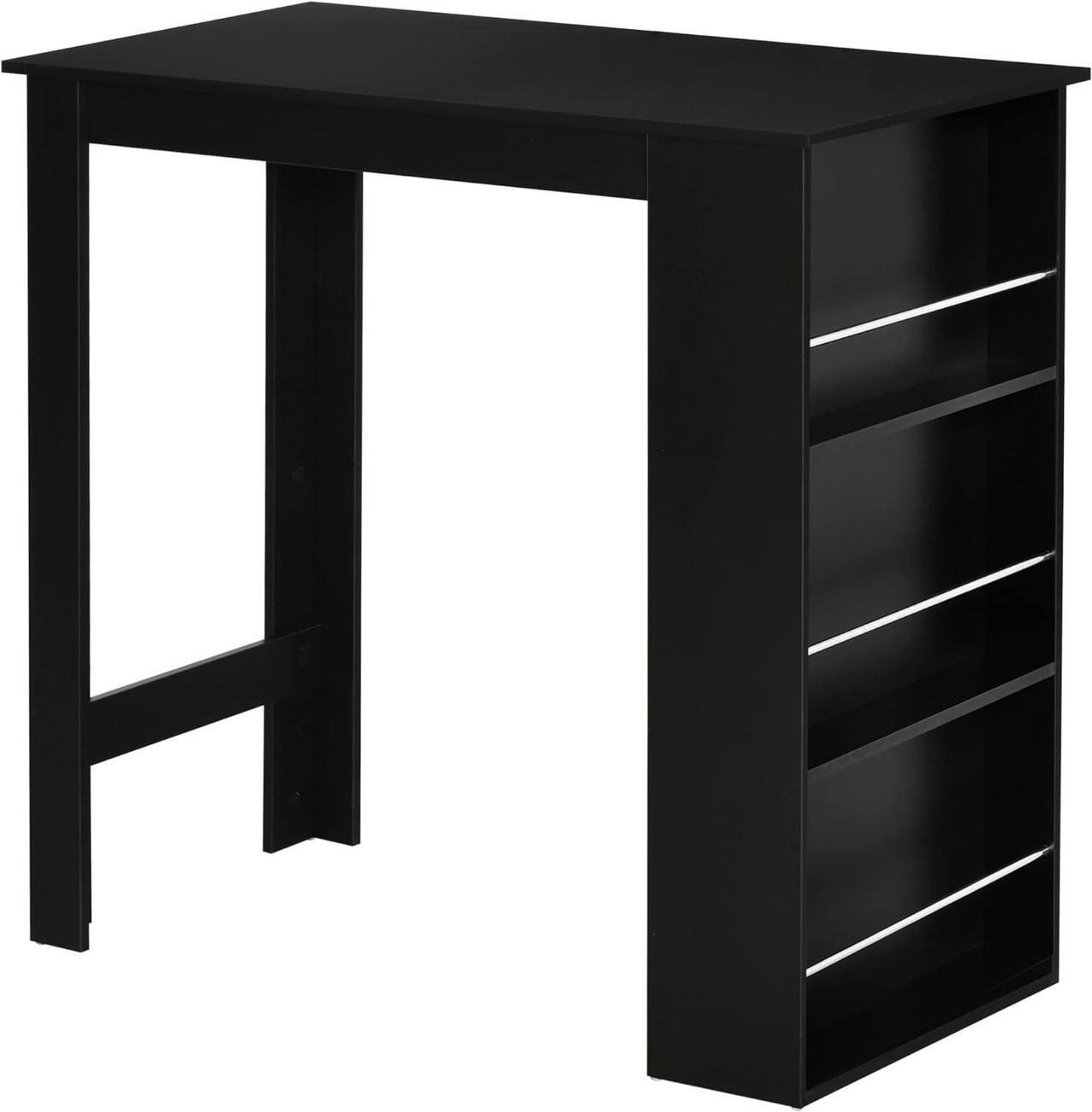 Main image of HOMCOM Modern Bar Table Counter Height Dining Table with 3 Storage Shelves for Kitchen, Dining Room, Living Room, Black