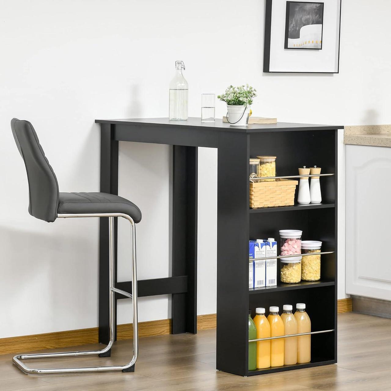 Alt view image 2 of 7 - HOMCOM Modern Bar Table Counter Height Dining Table with 3 Storage Shelves for Kitchen, Dining Room, Living Room, Black