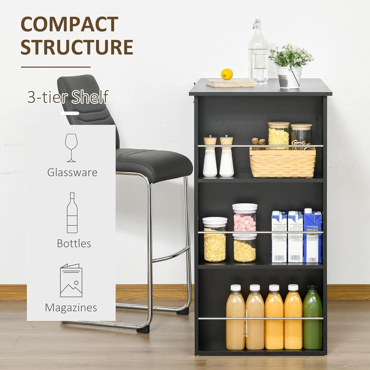 Alt view image 4 of 7 - HOMCOM Modern Bar Table Counter Height Dining Table with 3 Storage Shelves for Kitchen, Dining Room, Living Room, Black