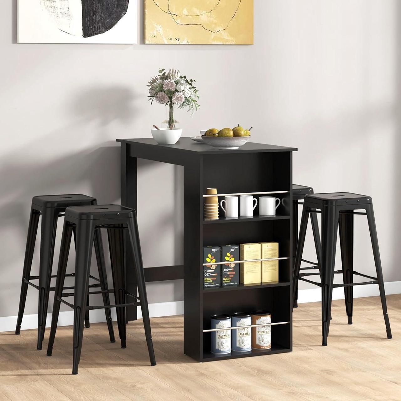 Alt view image 7 of 7 - HOMCOM Modern Bar Table Counter Height Dining Table with 3 Storage Shelves for Kitchen, Dining Room, Living Room, Black