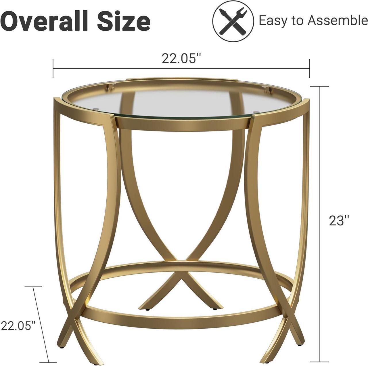 Alt view image 2 of 7 - ASYA Round End Table, Glass Side Table with Tempered Glass and Metal Frame, Gold Nightstand for Living Room, Bedroom and Office