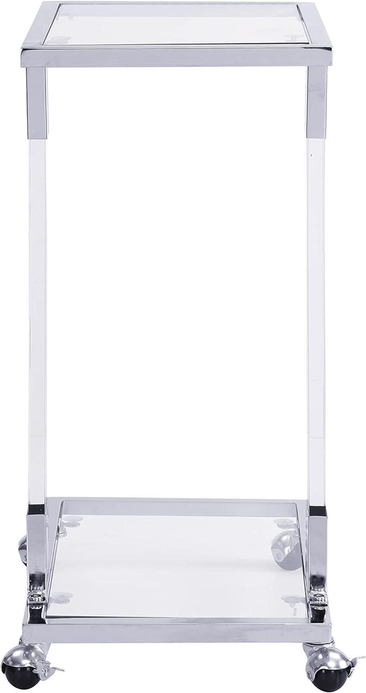 Alt view image 5 of 7 - Silver Sofa Side End Table C Shaped Tables, Mobile Rolling Acrylic Small Glass Coffee Table with 2-Tier Shelves