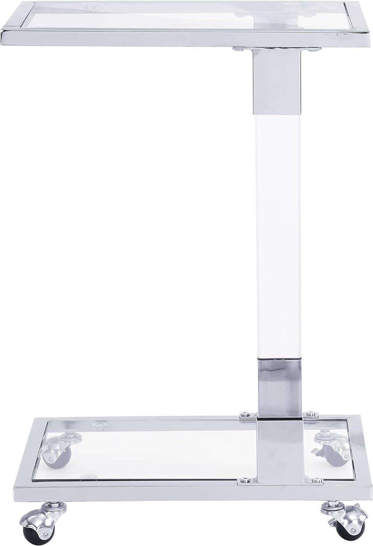 Alt view image 6 of 7 - Silver Sofa Side End Table C Shaped Tables, Mobile Rolling Acrylic Small Glass Coffee Table with 2-Tier Shelves