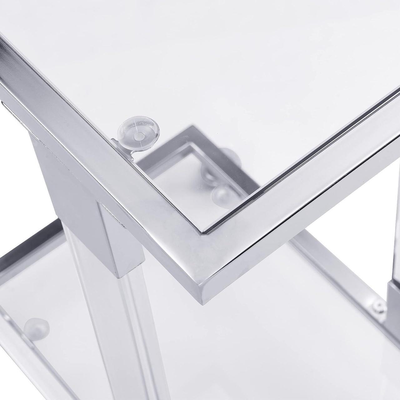 Alt view image 7 of 7 - Silver Sofa Side End Table C Shaped Tables, Mobile Rolling Acrylic Small Glass Coffee Table with 2-Tier Shelves