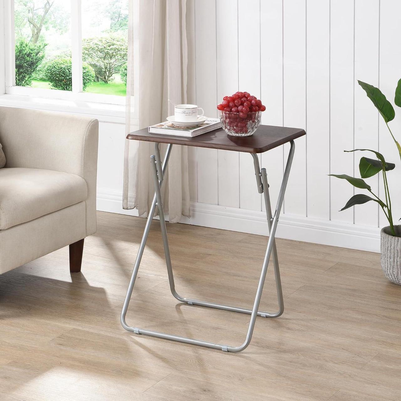 Alt view image 2 of 7 - eHemco Folding TV Tray Tables for Eating, 19 by 15 by 26 Inches, Coffee, Set of 2