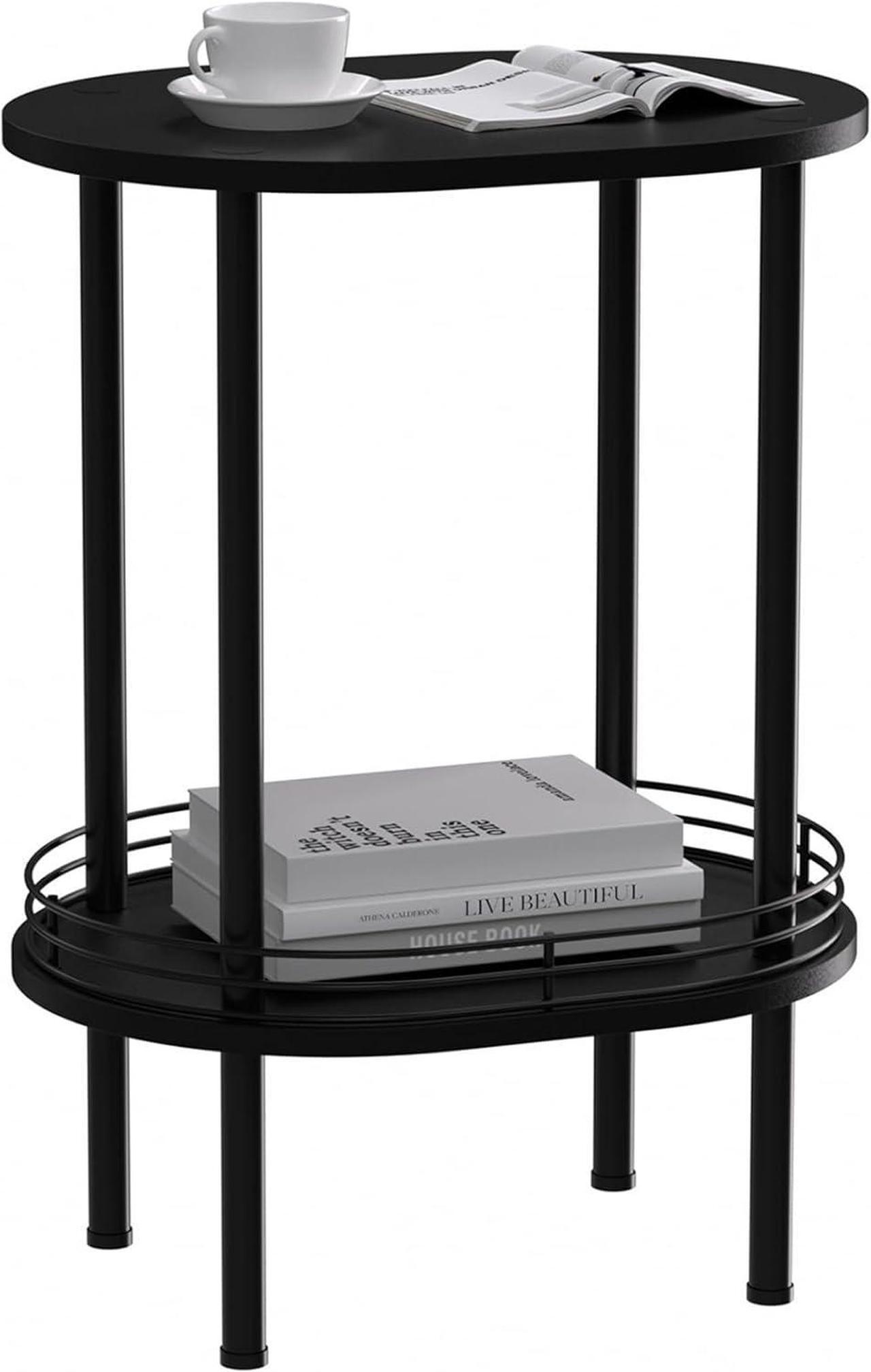 Main image of Round end Table,Small Side Table,2-Layer Storage Shelves for Small Spaces,Small Bedside Table with Storage, Samll Side Table for Living RoomBathroomBedroom, Nursery, Laundry, Black