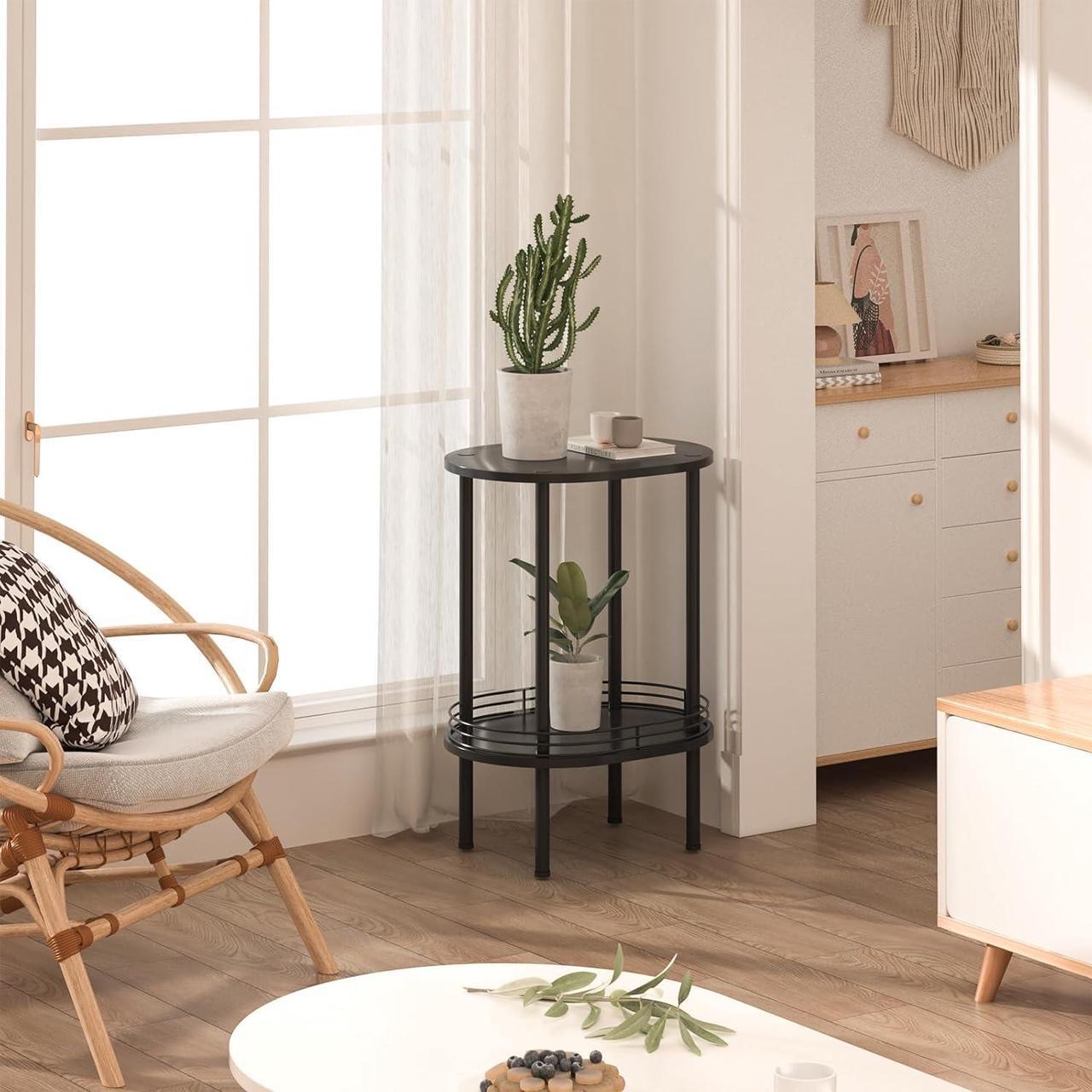 Alt view image 2 of 7 - Round end Table,Small Side Table,2-Layer Storage Shelves for Small Spaces,Small Bedside Table with Storage, Samll Side Table for Living RoomBathroomBedroom, Nursery, Laundry, Black