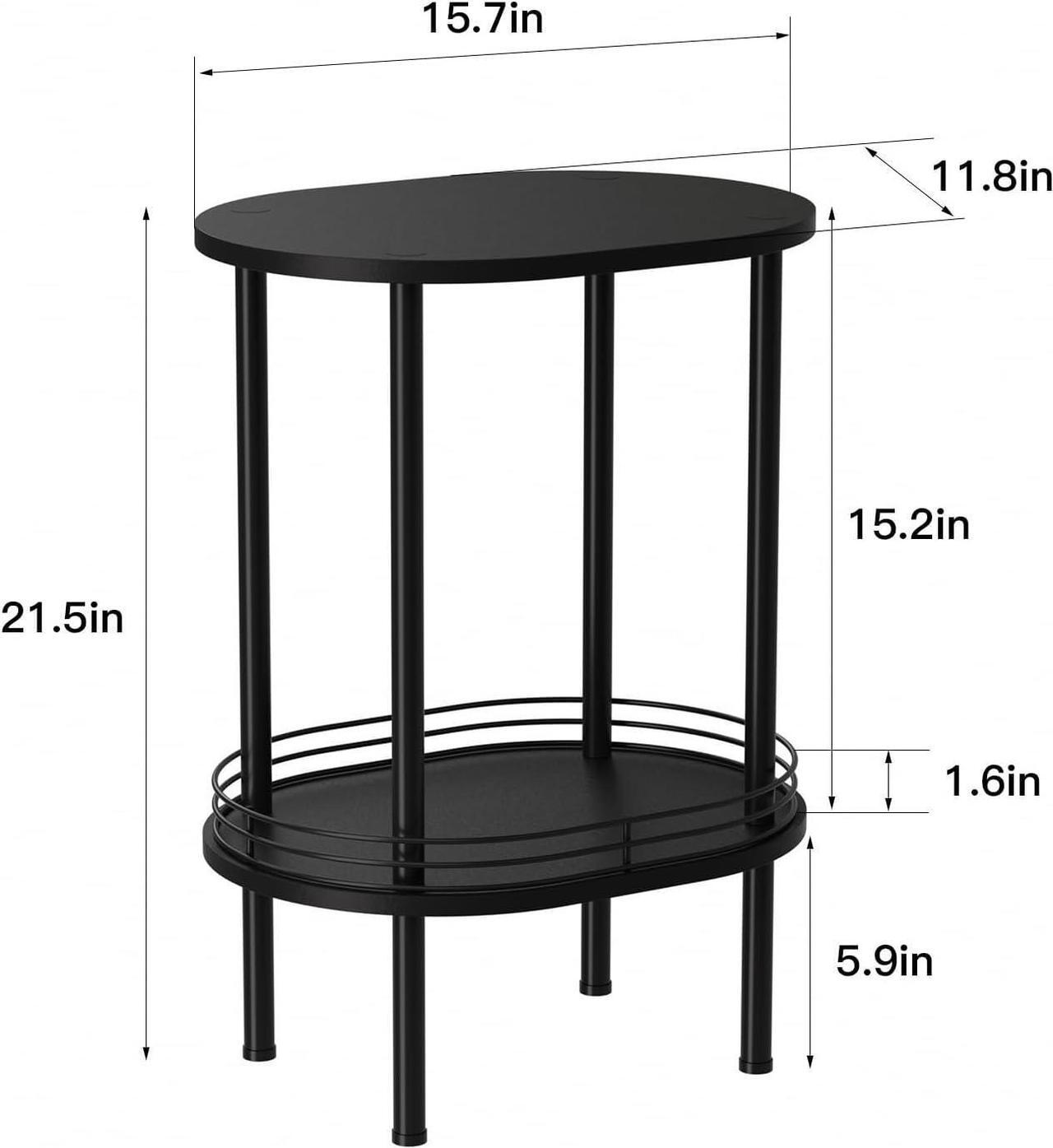Alt view image 3 of 7 - Round end Table,Small Side Table,2-Layer Storage Shelves for Small Spaces,Small Bedside Table with Storage, Samll Side Table for Living RoomBathroomBedroom, Nursery, Laundry, Black