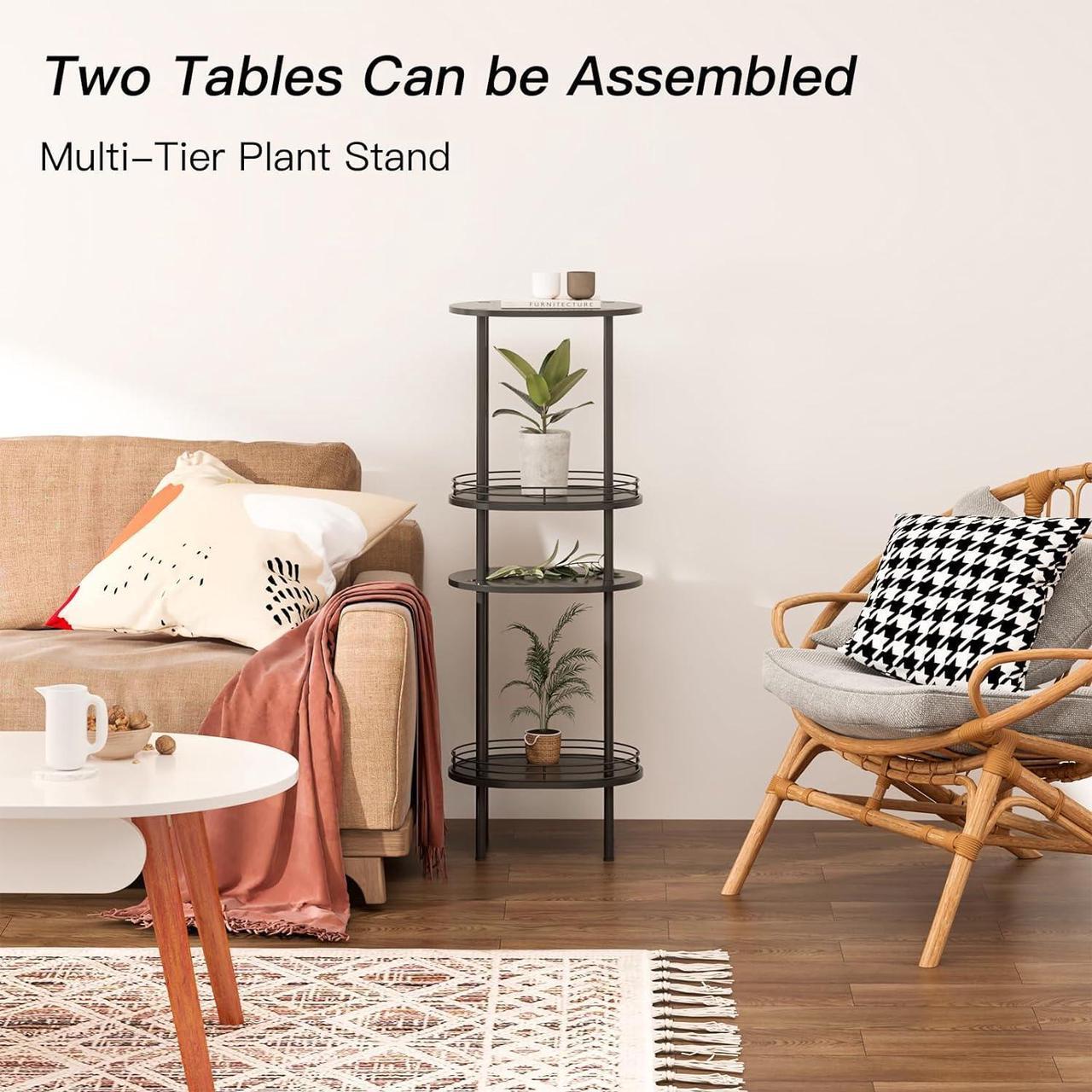 Alt view image 5 of 7 - Round end Table,Small Side Table,2-Layer Storage Shelves for Small Spaces,Small Bedside Table with Storage, Samll Side Table for Living RoomBathroomBedroom, Nursery, Laundry, Black